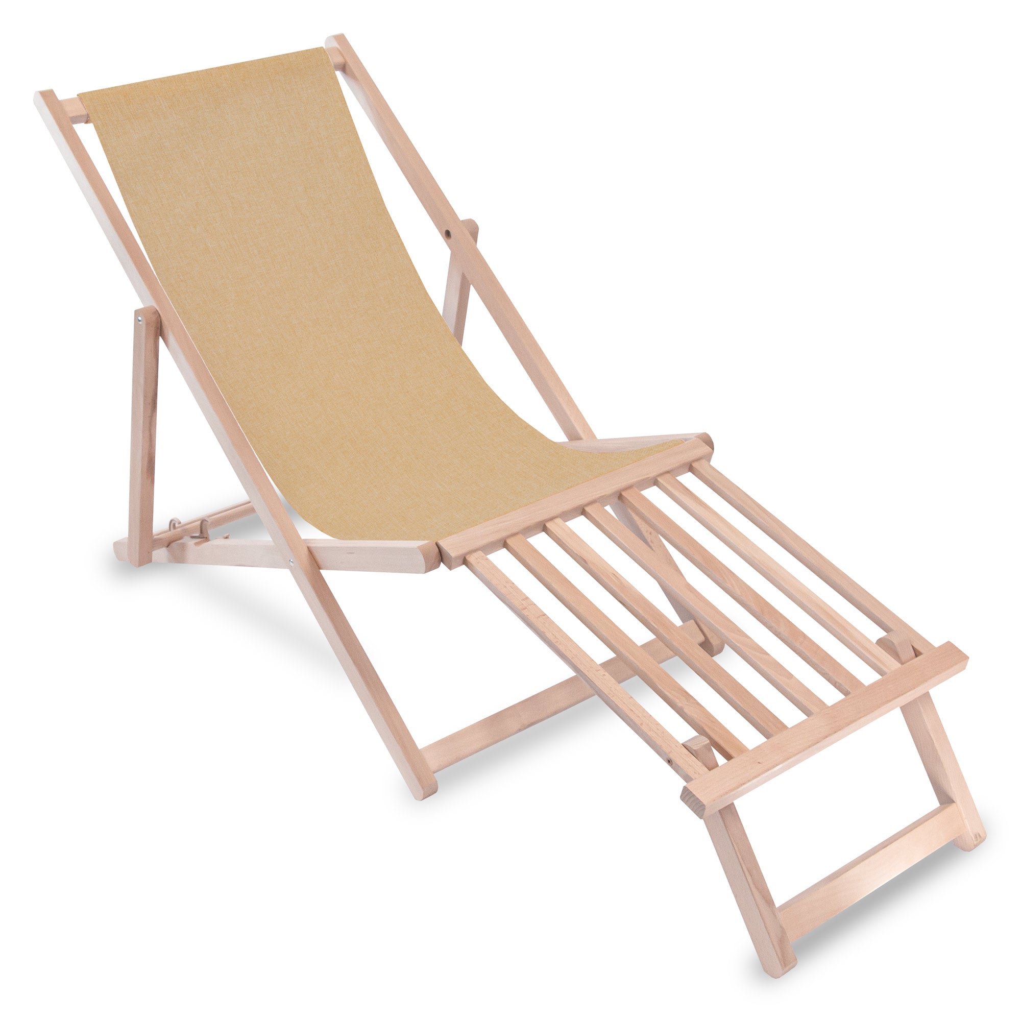 Leżak drewniany z podnóżkiem drewnianym Imitacja Lnu Desert Sand