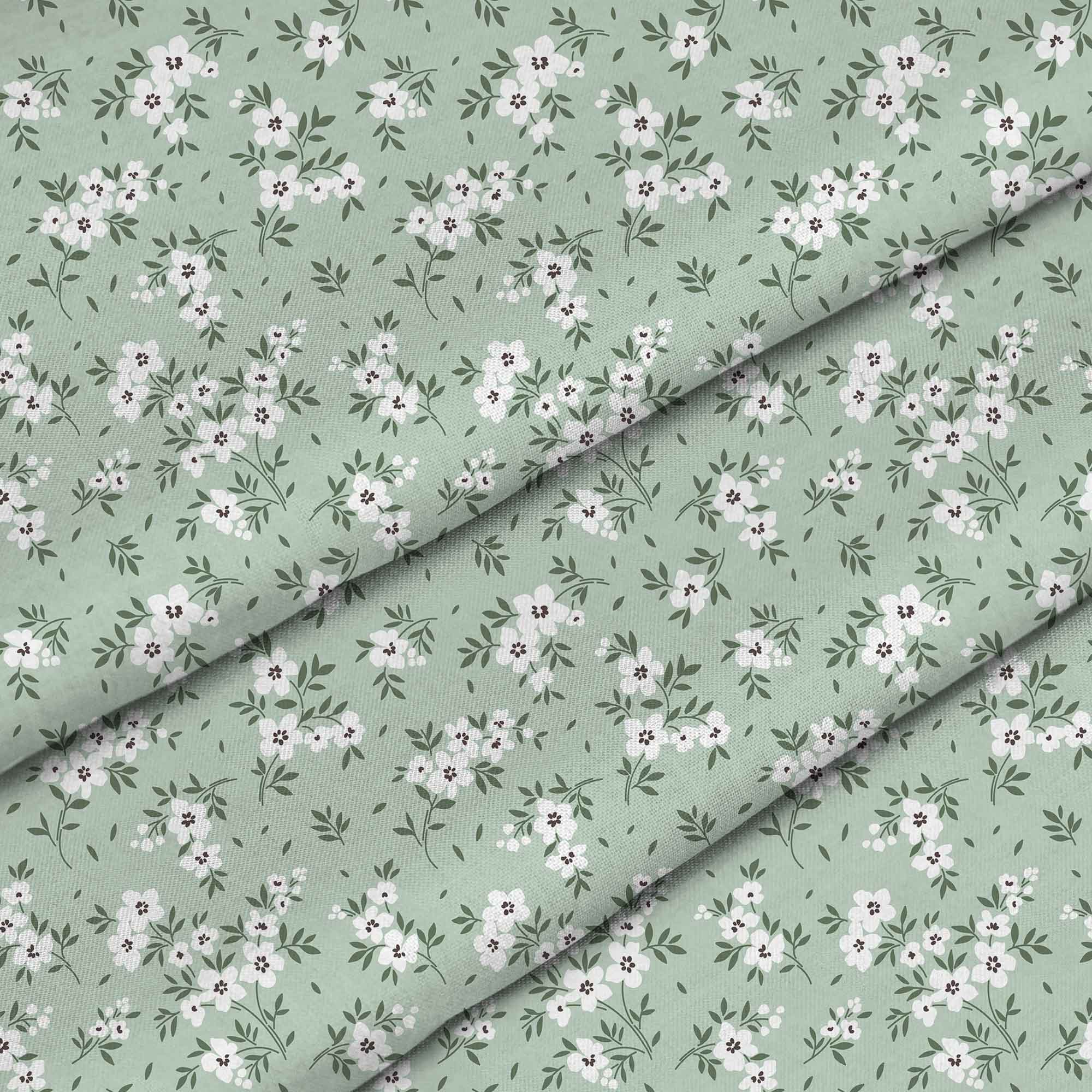 Tiny White Flowers Meadow-Tablecloth Fabric