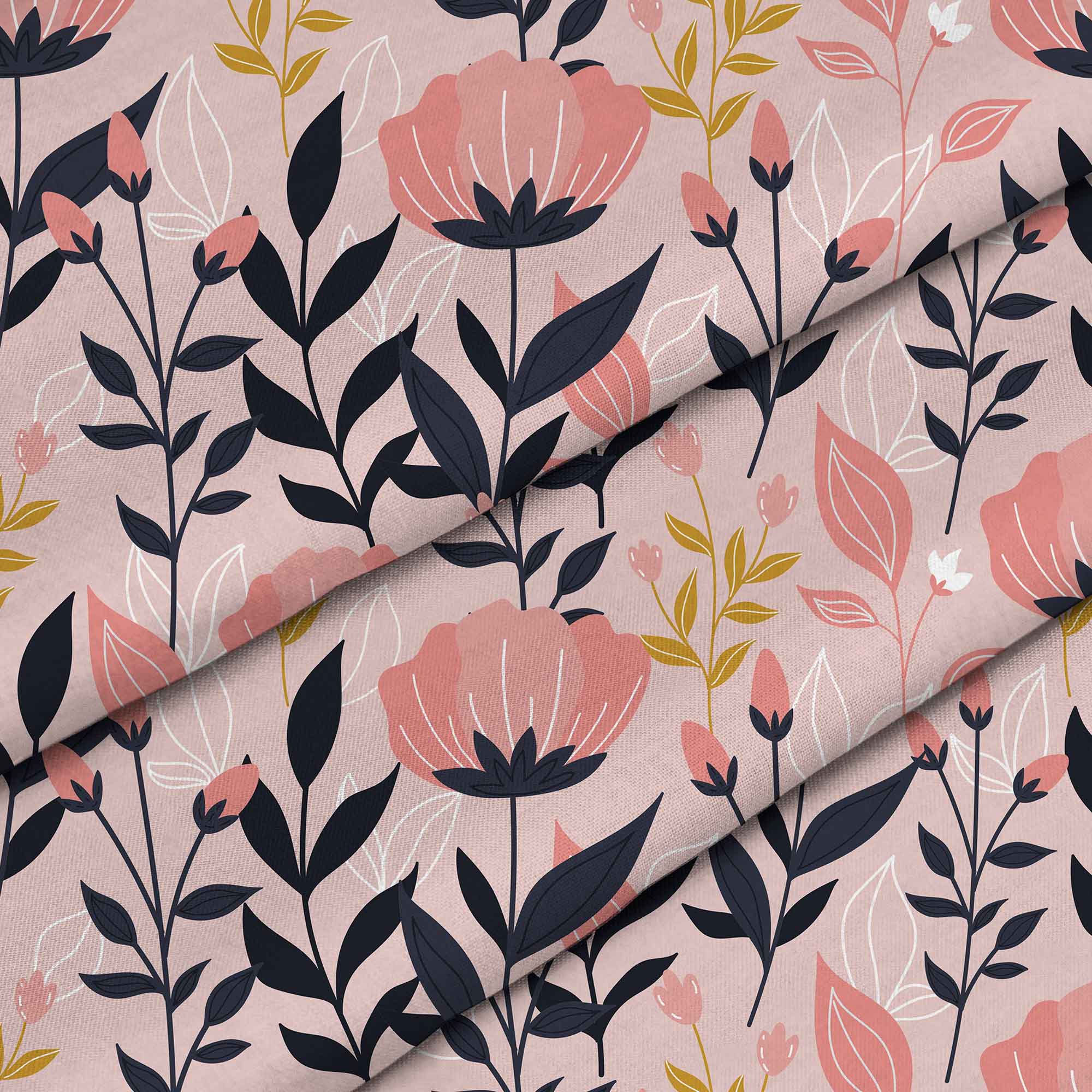 Pink and Navy Flowers-Tkanina Obrusowa
