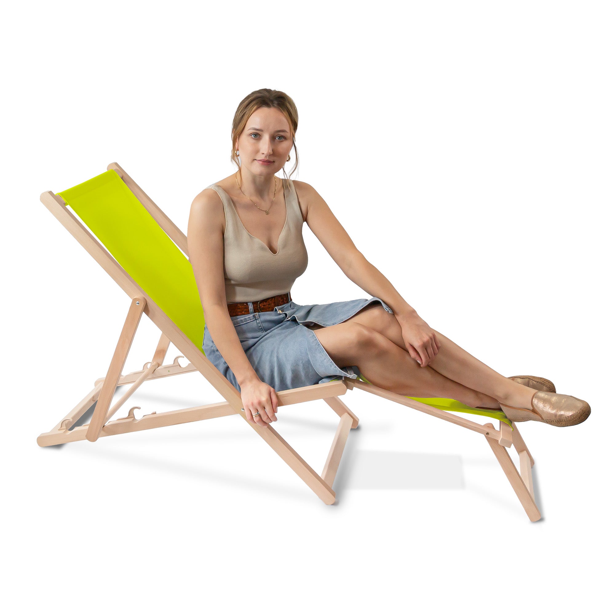 Leżak drewniany z podnóżkiem Lime