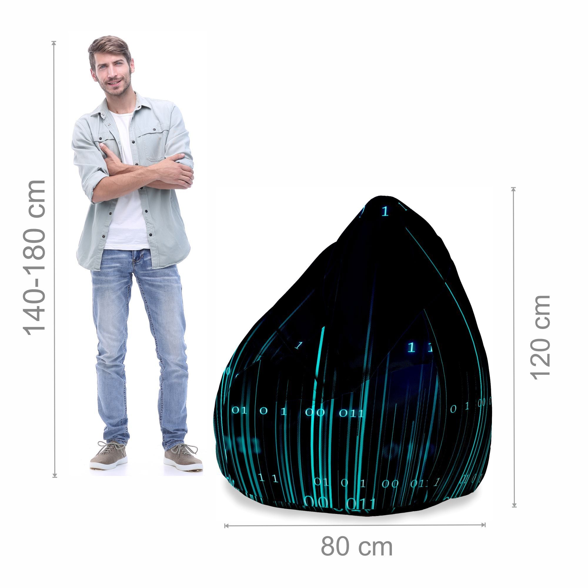Puf Pearshape s podnožkou Binary Code-Velvet
