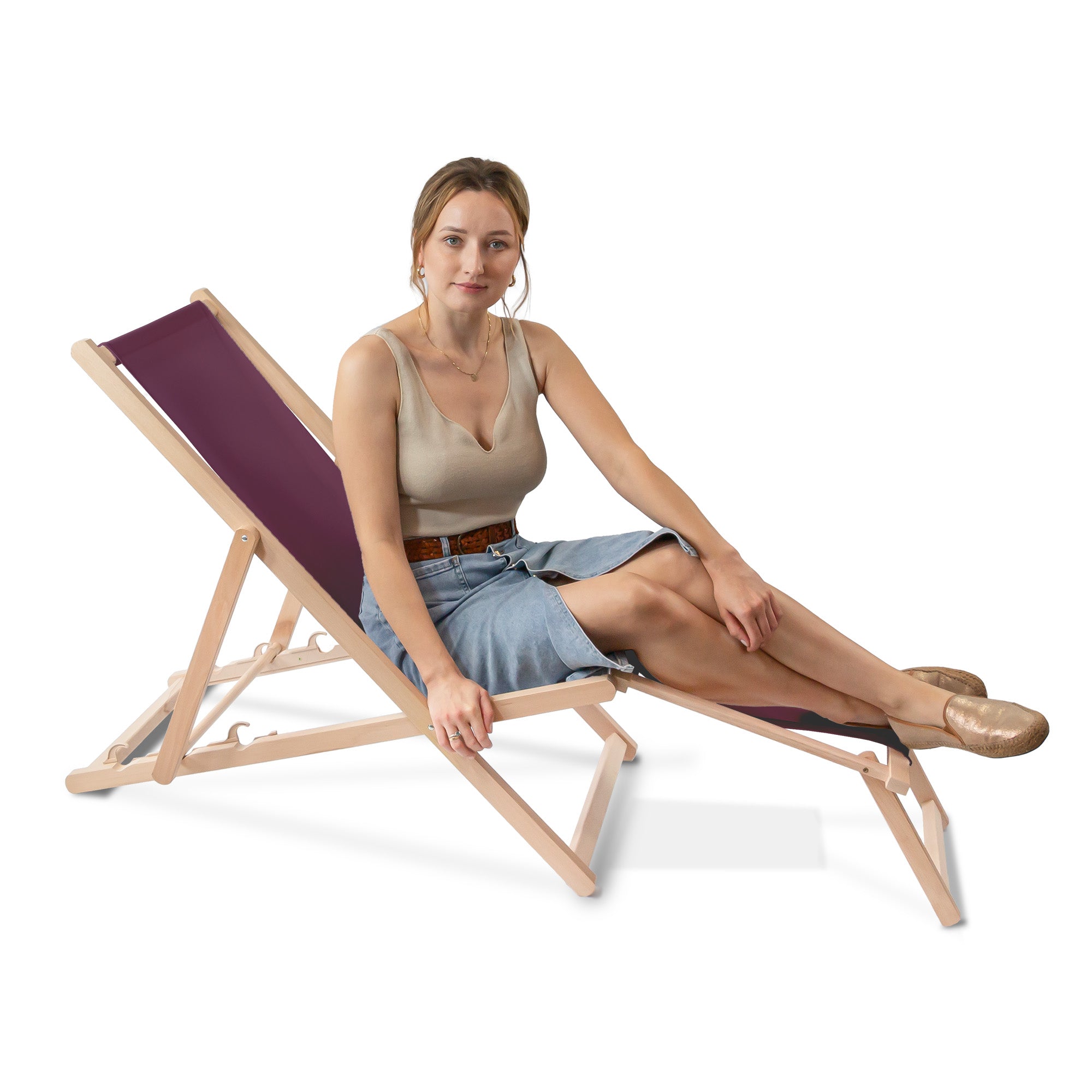 Leżak drewniany z podnóżkiem Plum