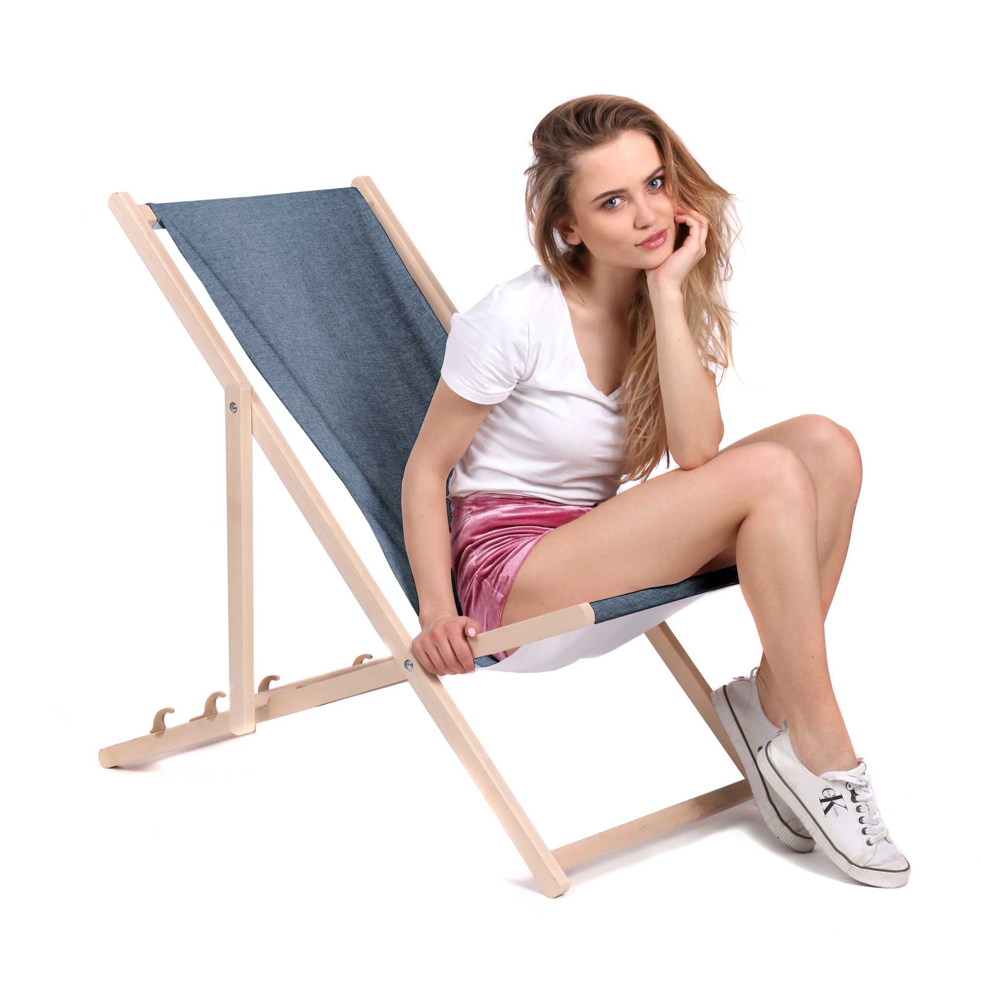 Drevené ležadlo Imitácia ľanu Denim Dream-M