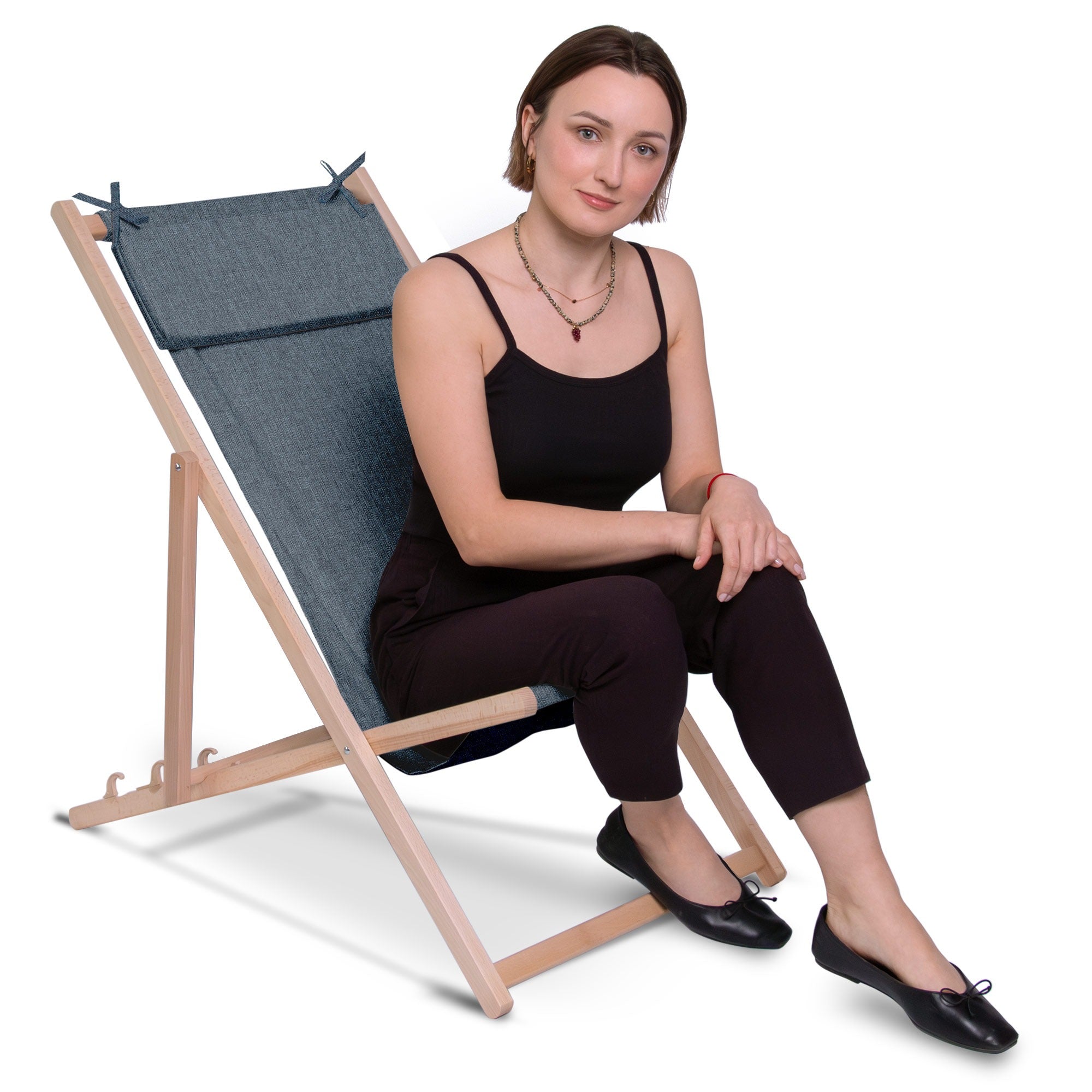 Leżak drewniany z poduszką Imitacja lnu Ocean Isle