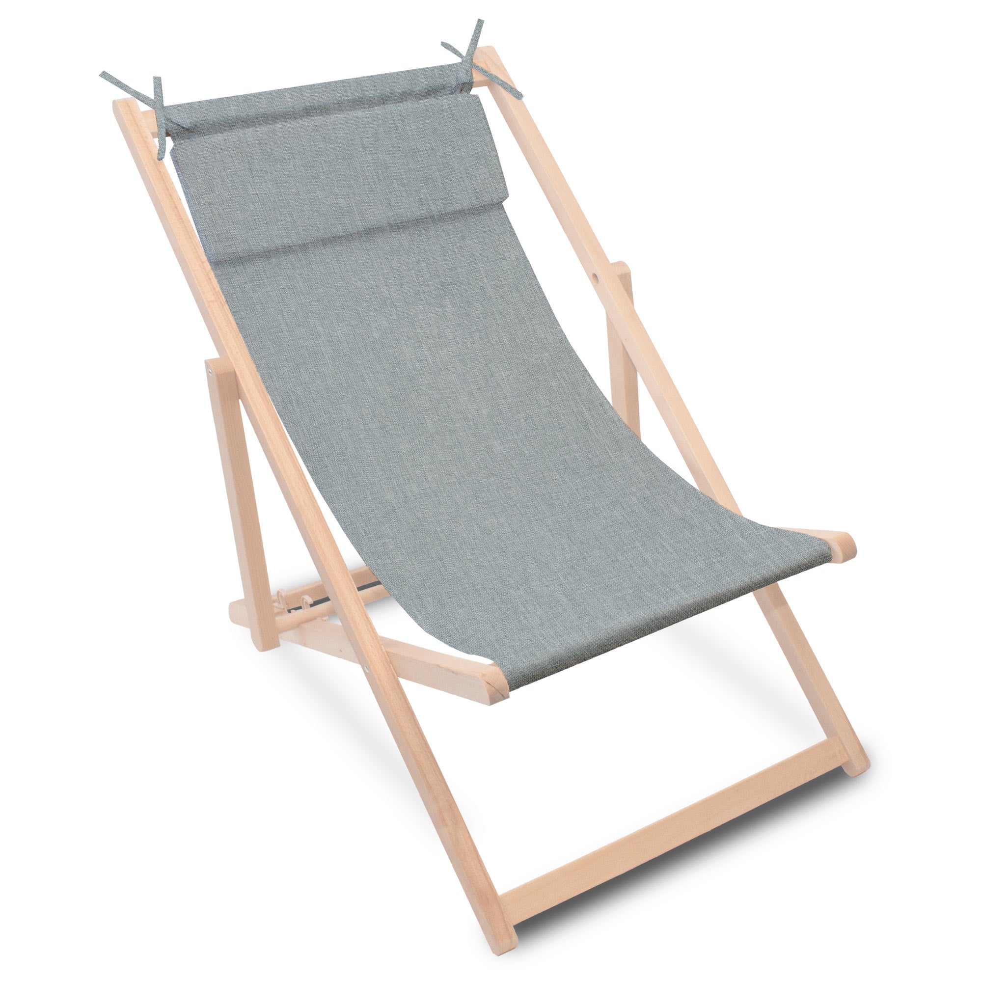Leżak drewniany z poduszką Imitacja lnu Light Grey