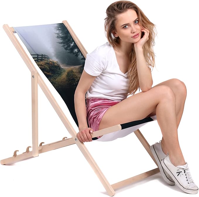 Vintage Wooden Deck Chair Foggy Landscape