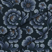 Dark Blue Flowers-Mikrofibra Płaska