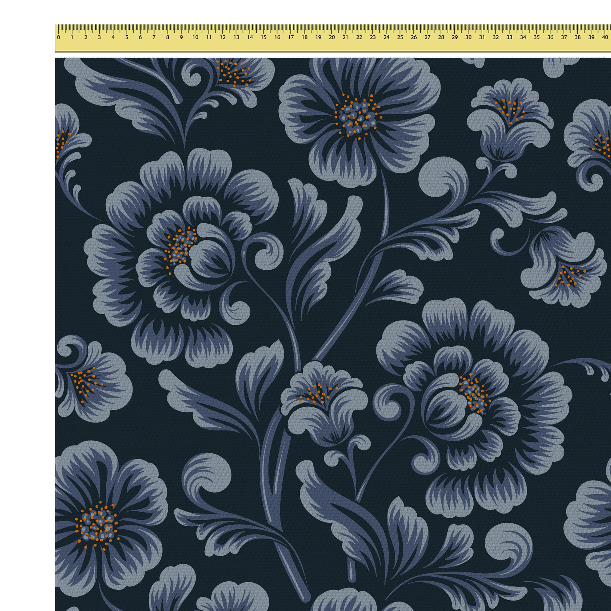 Dark Blue Flowers-Velvet