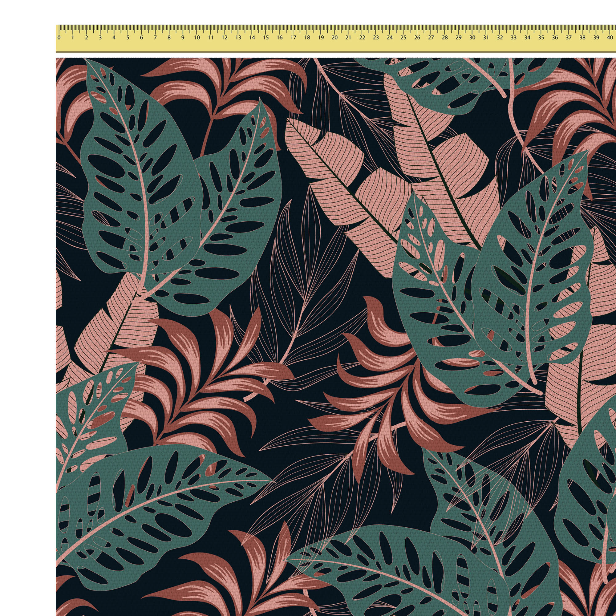 Tropical Dark Pink and Green Leaves-Tablecloth Fabric