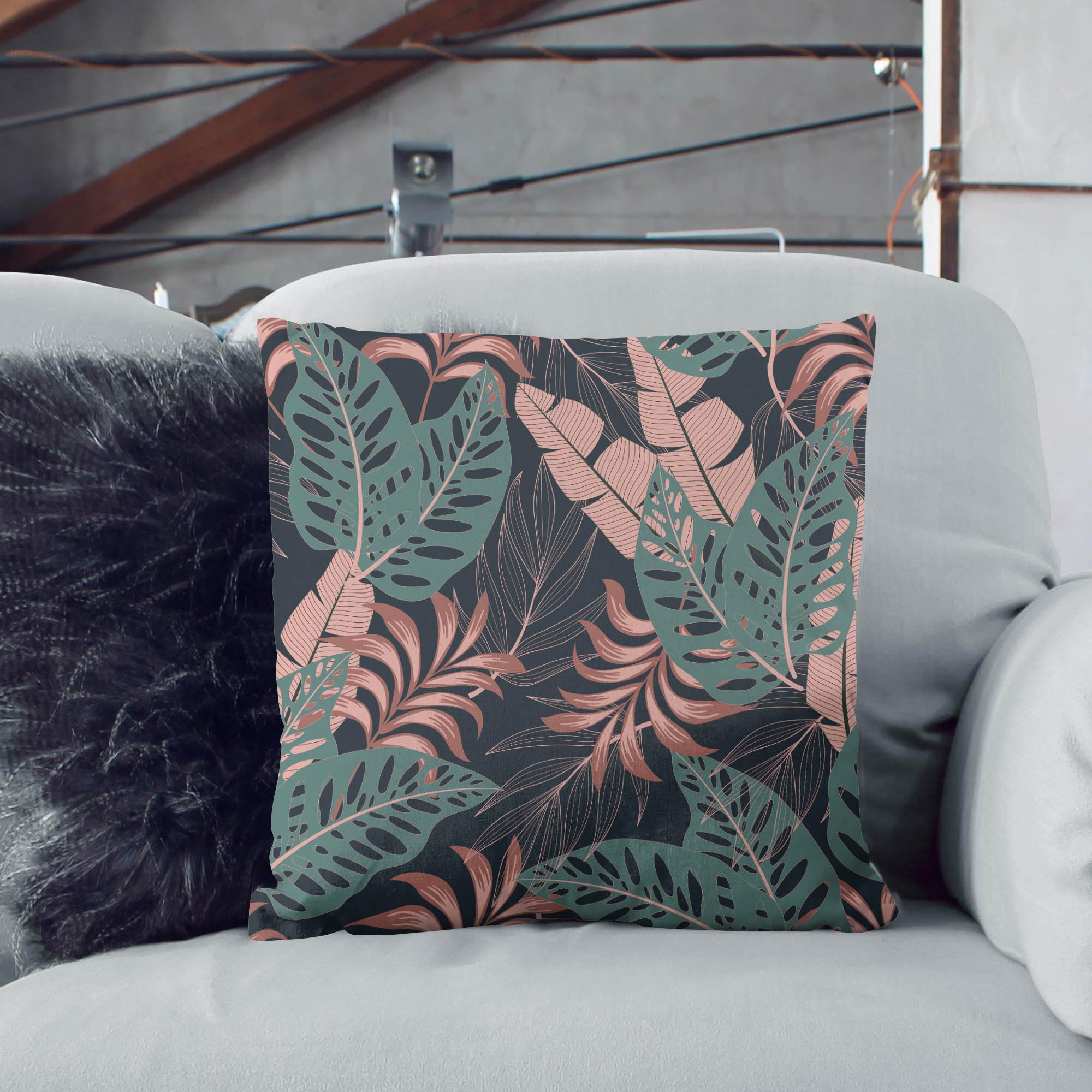 Tropical Dark Pink and Green Leaves