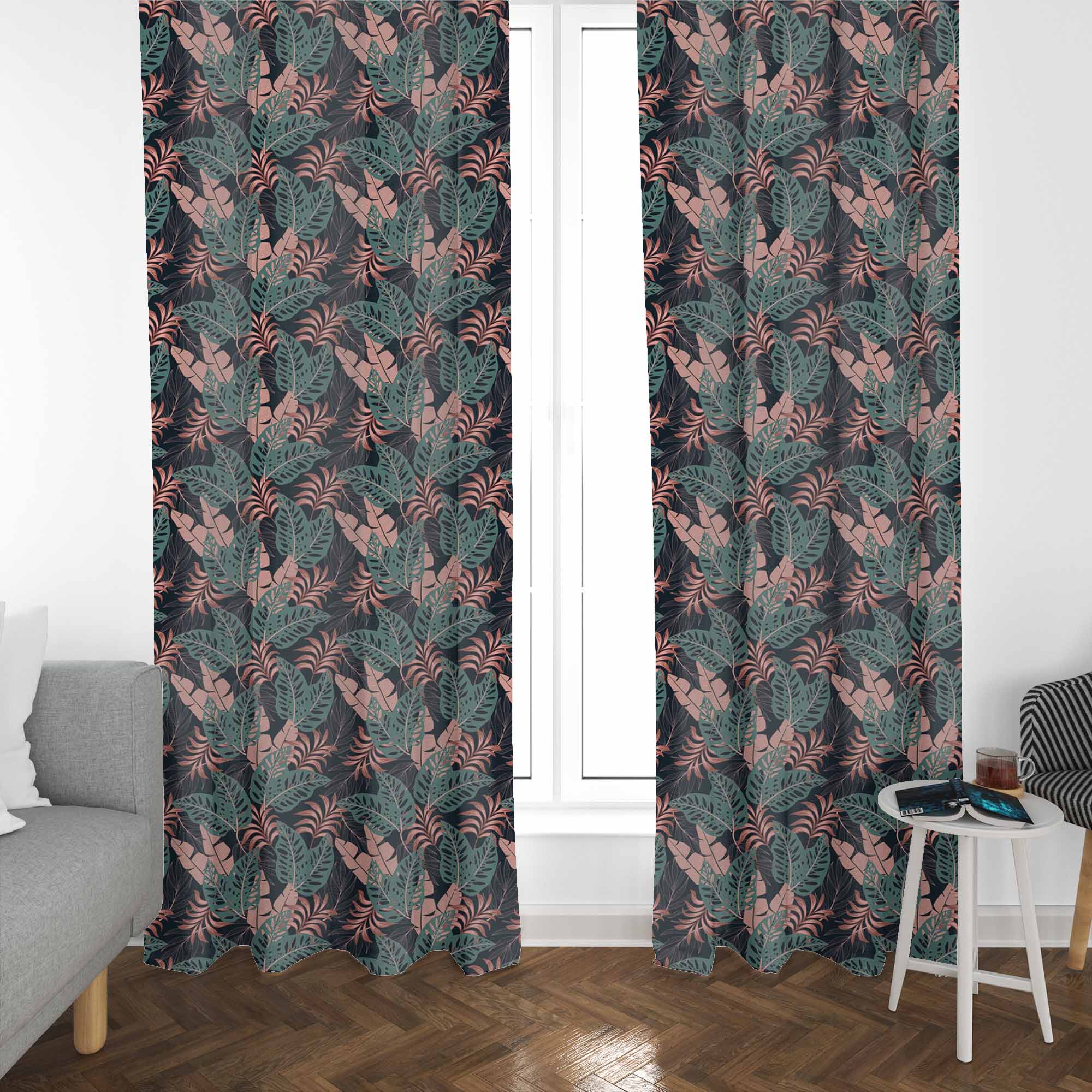 Tropical Dark Pink and Green Leaves-Flat Microfiber