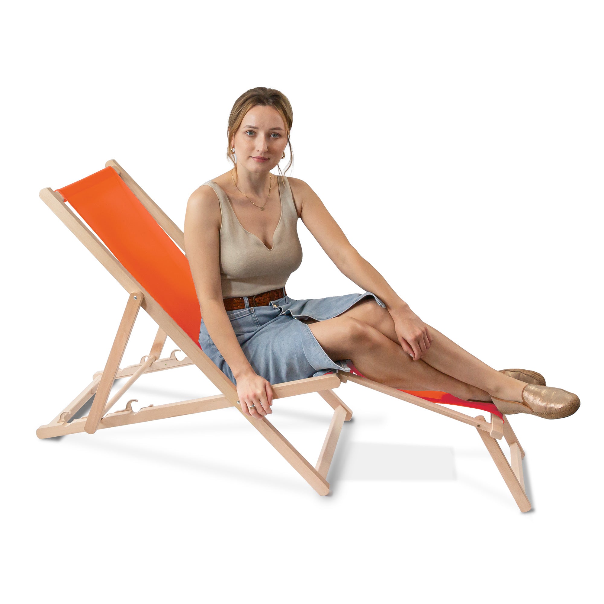 Leżak drewniany z podnóżkiem Orange