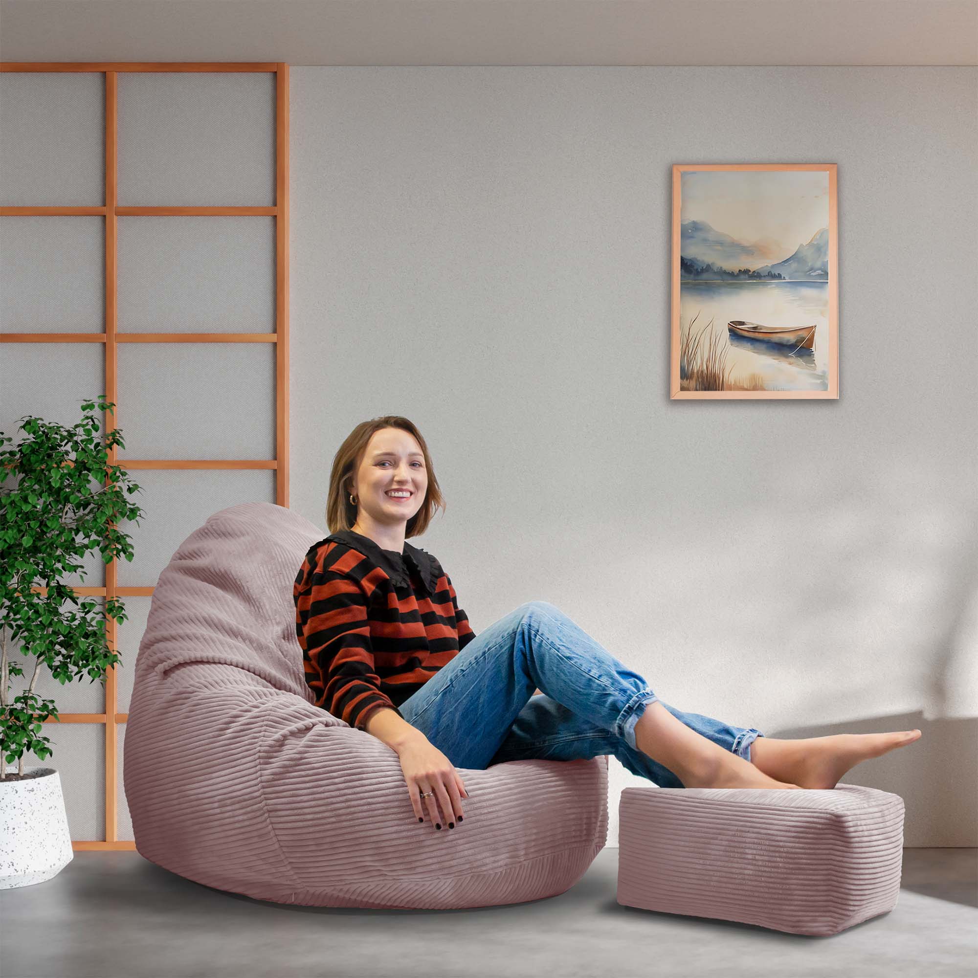 Puf Paradise z Podnóżkiem Silver Pink