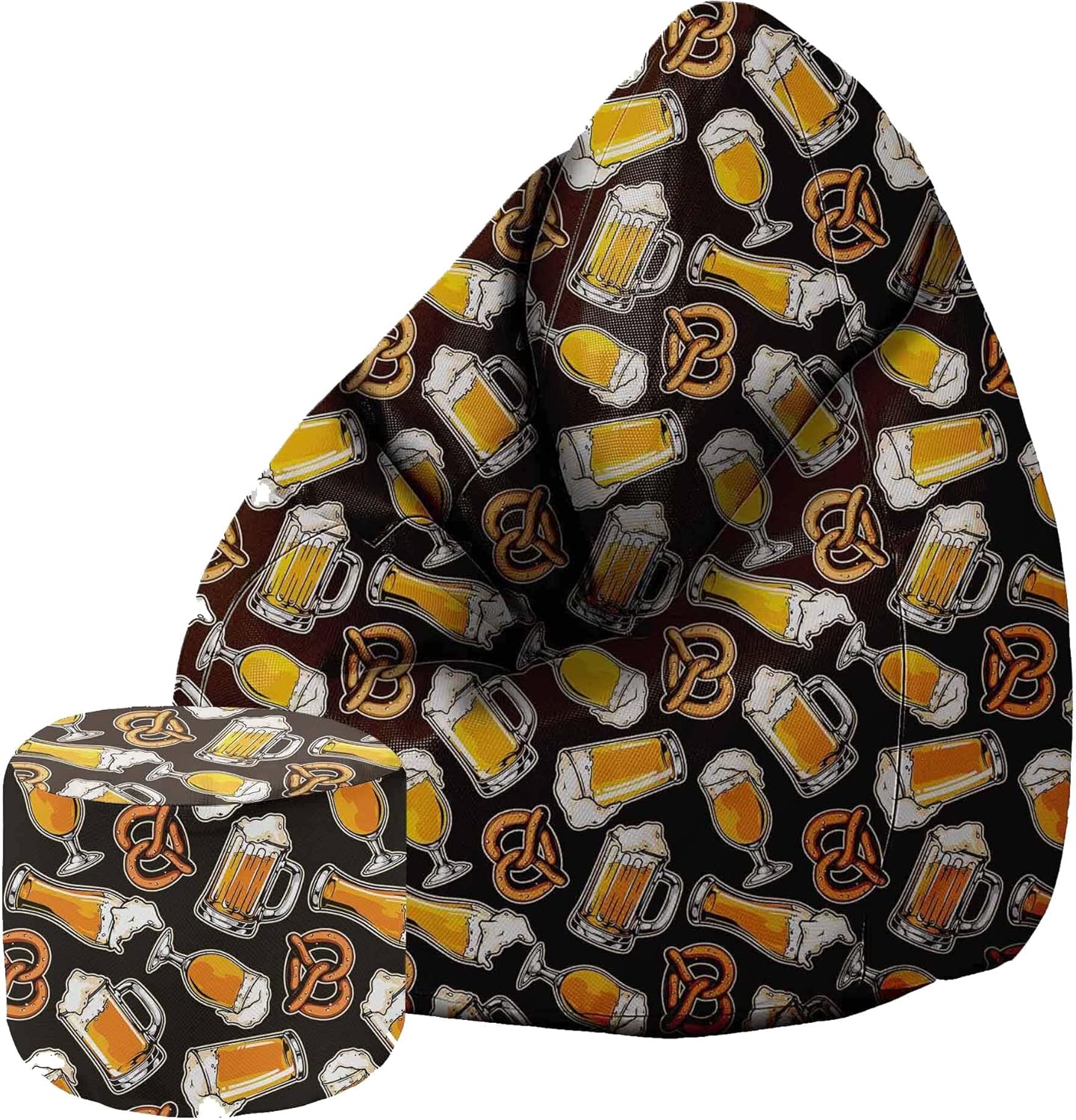 Sitzpouf Birnenform mit Fußstütze Bier und Brezeln-Samt