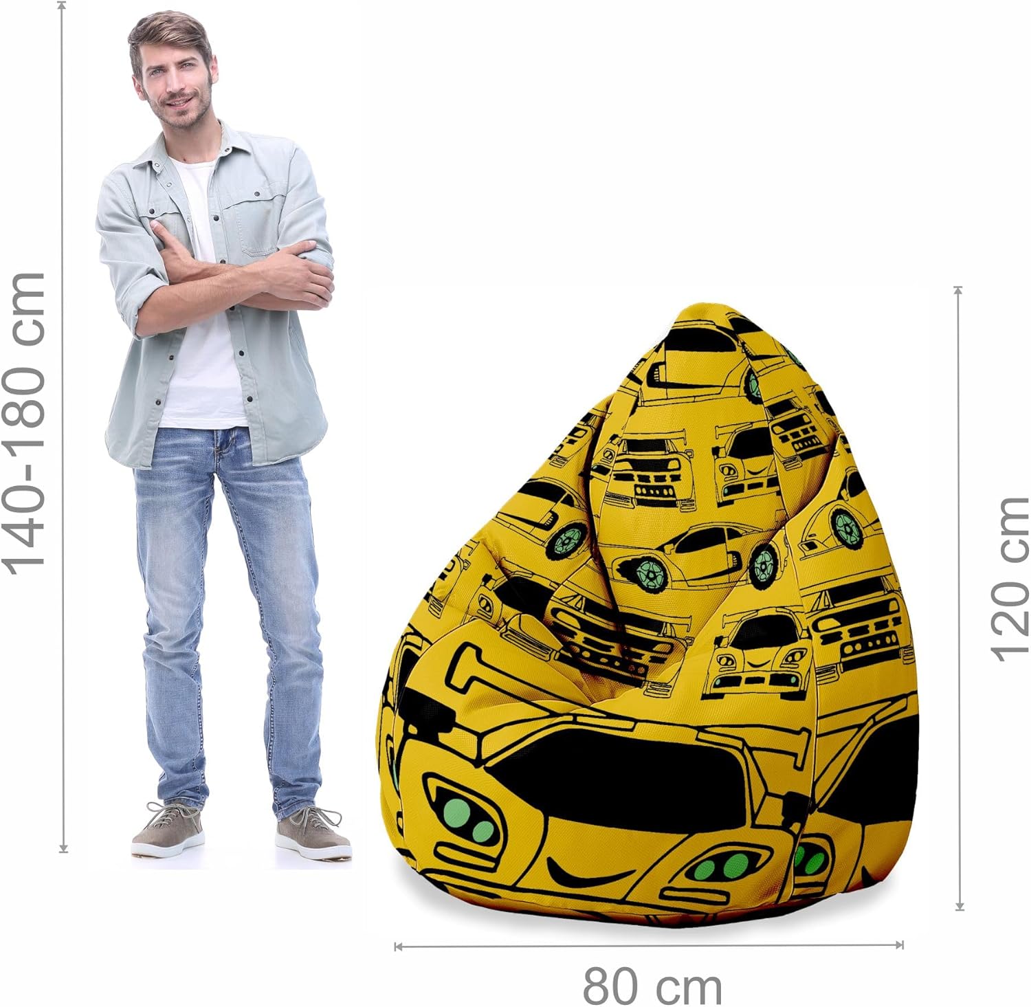 Pearshape Pouf with Footrest Yellow Car-Velvet