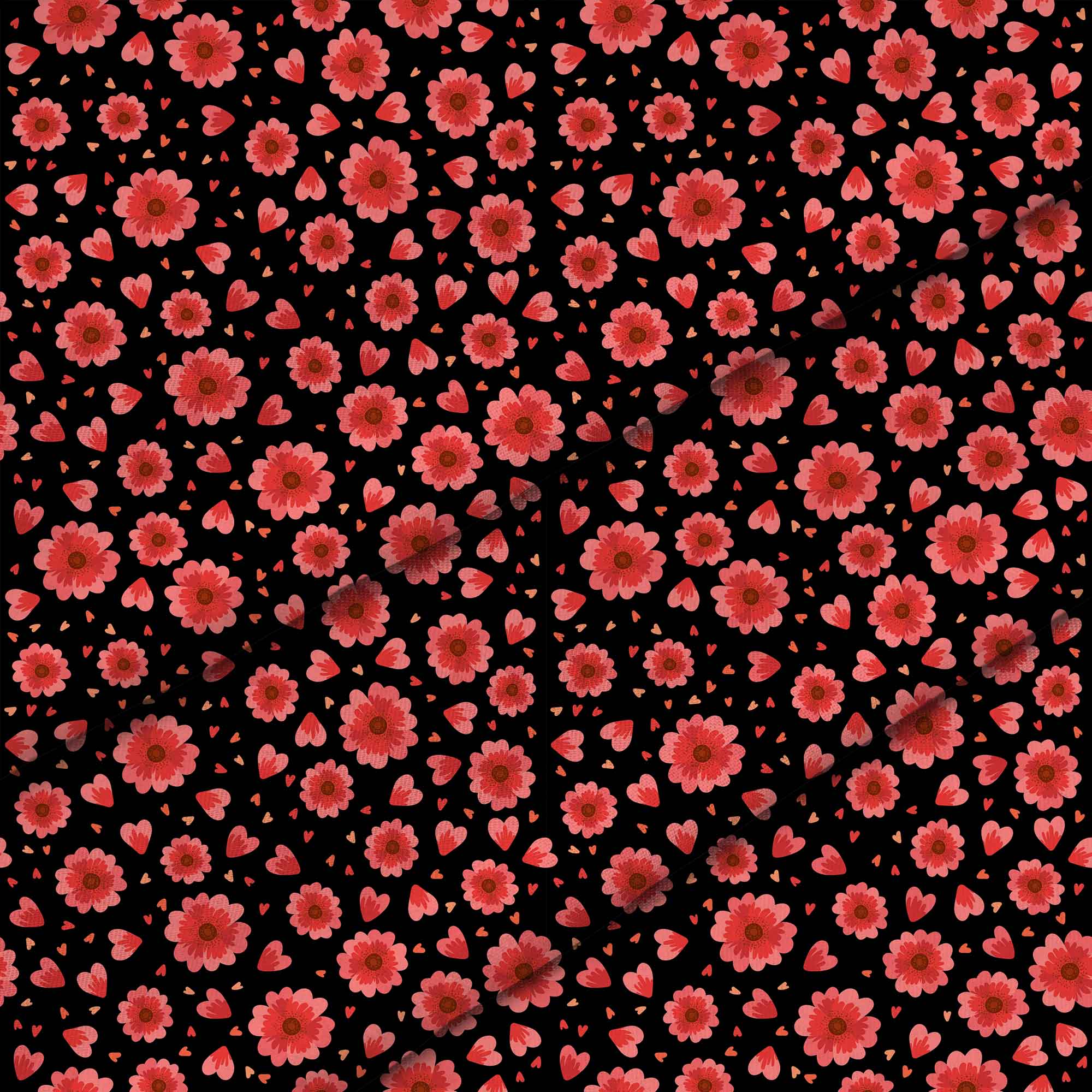 Red Flowers and Hearts-Tablecloth Fabric
