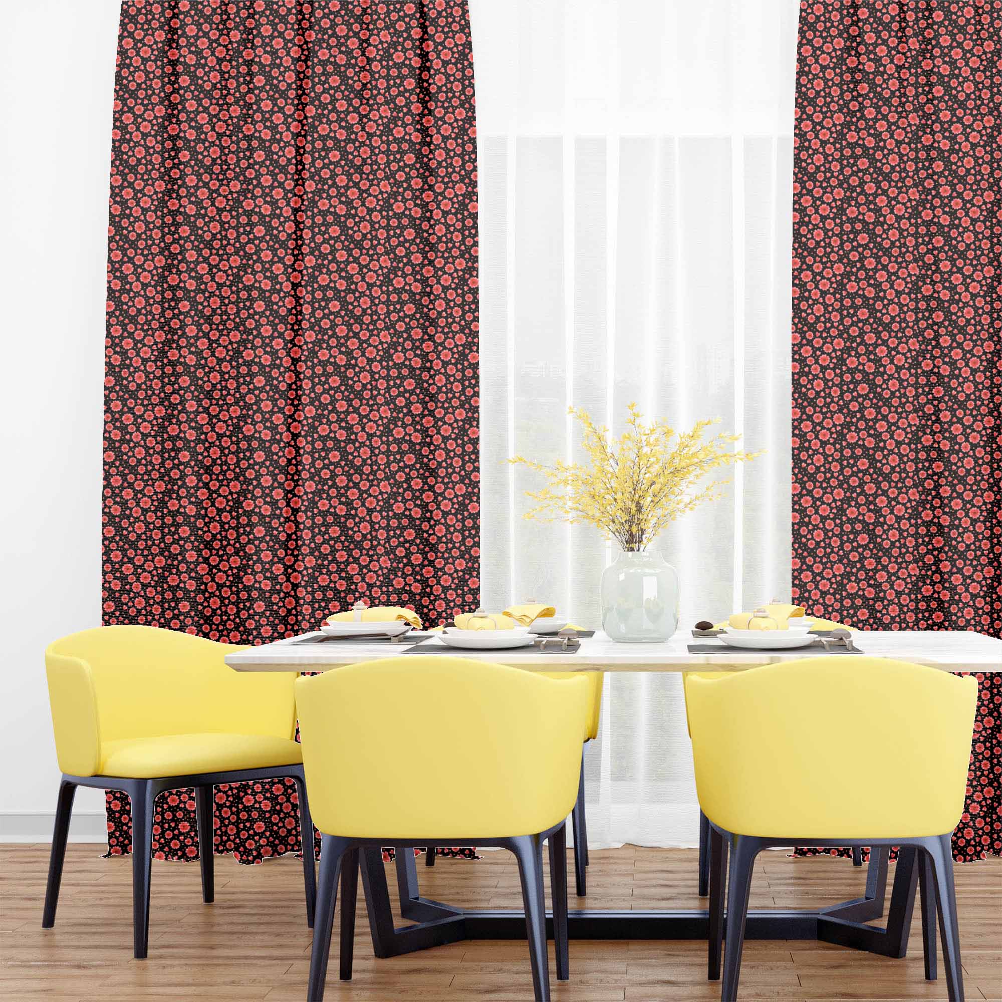 Red Flowers and Hearts-Tablecloth Fabric