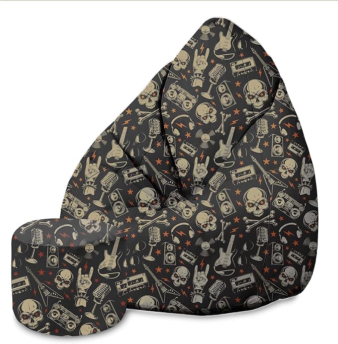 Birnenförmiger Sitzsack mit Fußstütze Skull-Velvet