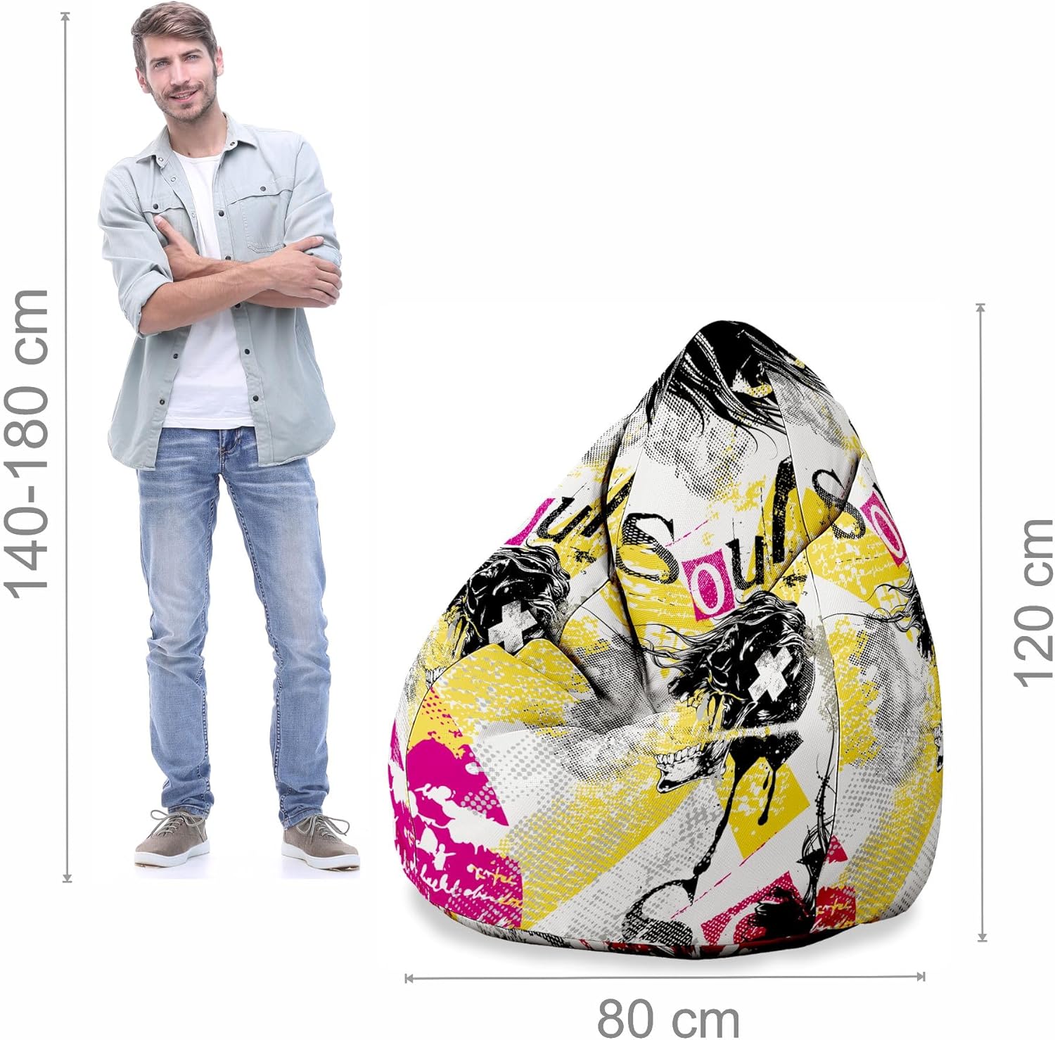 Birnenförmiger Sitzsack mit Fußstütze Screaming Faces