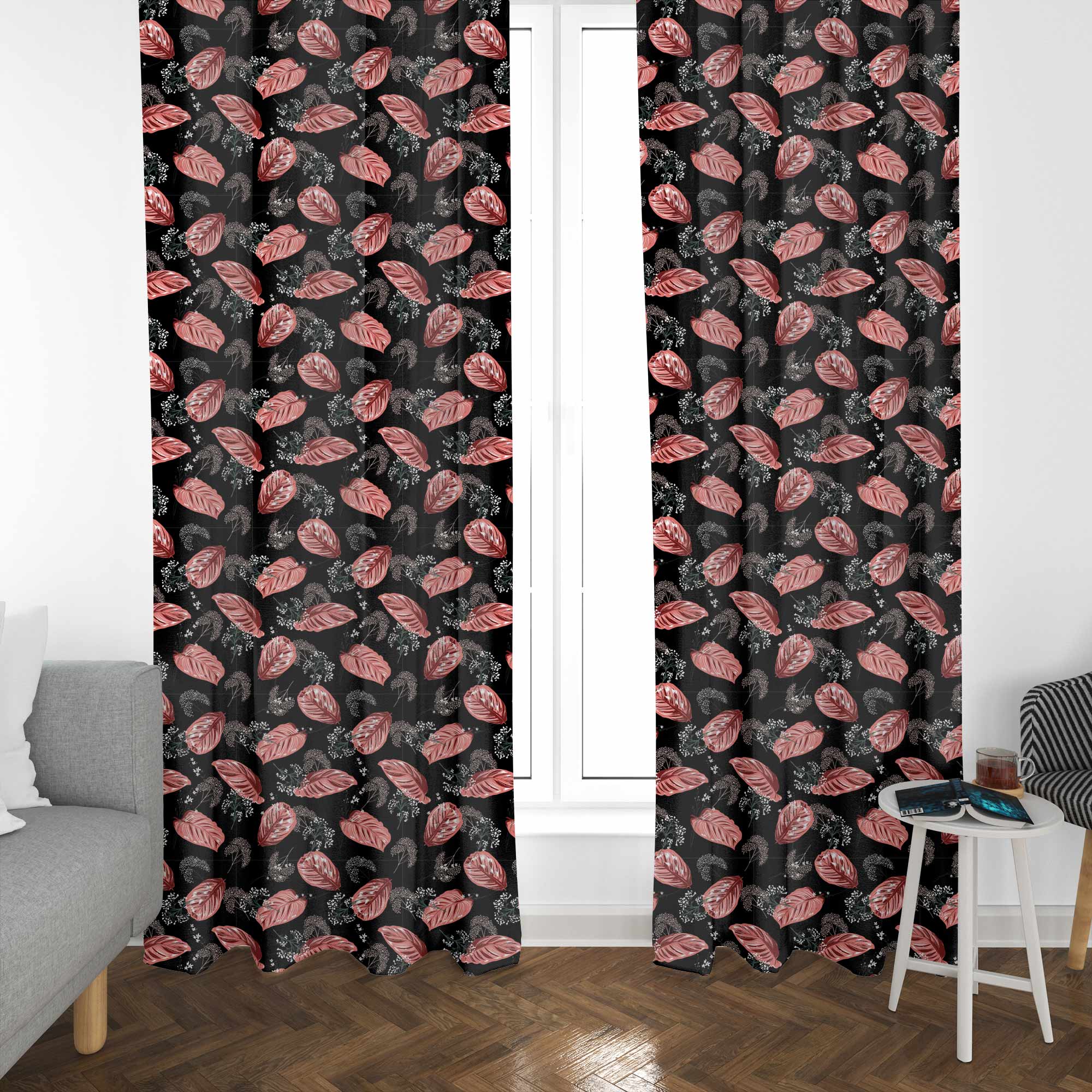 Red Tropical Ficus-Tablecloth Fabric