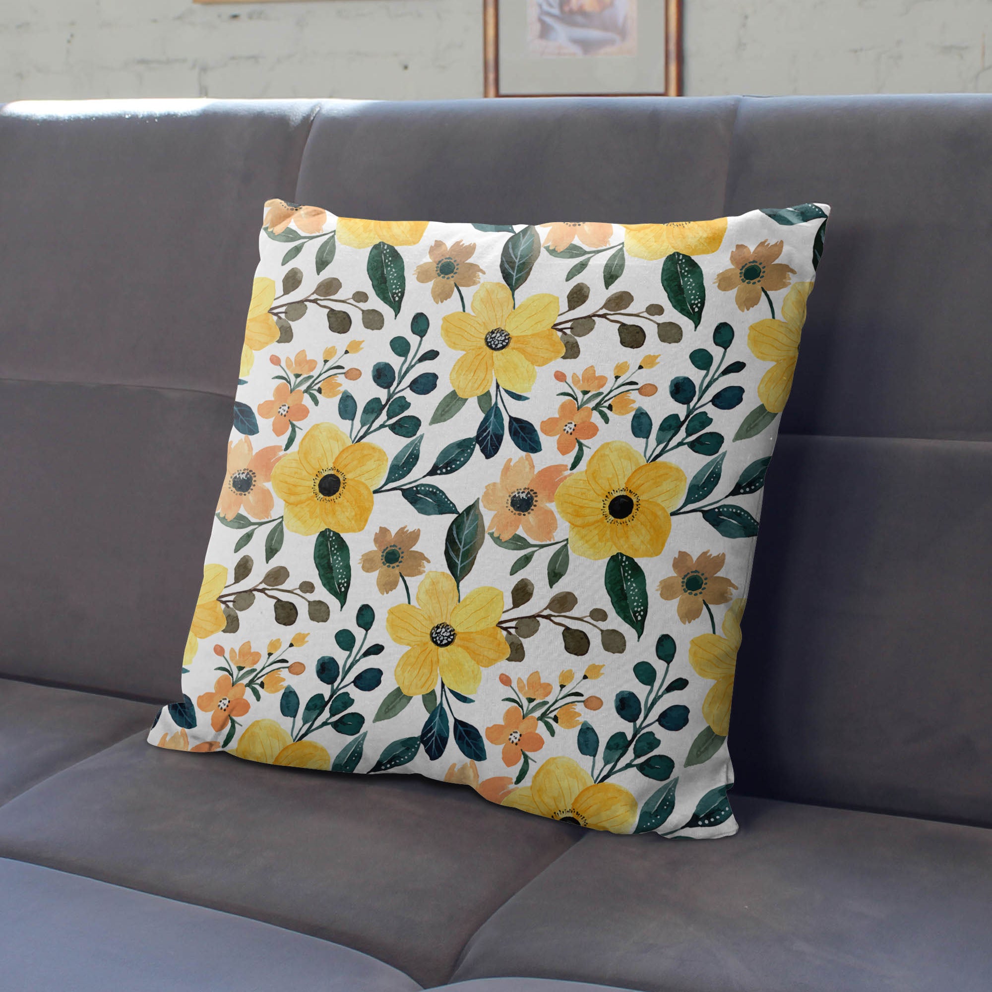 Yellow Floral Watercolor-Flat Microfiber