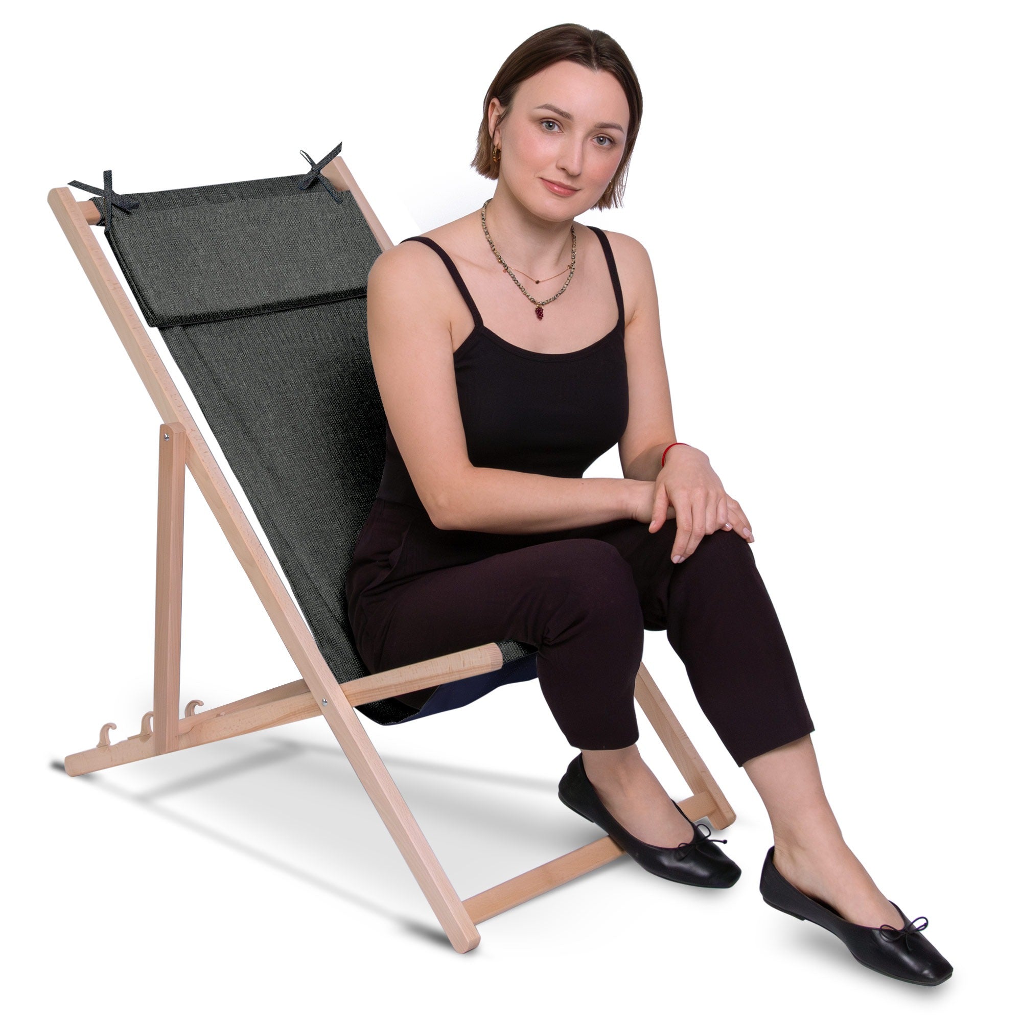Leżak drewniany z poduszką Imitacja lnu Stony Beach