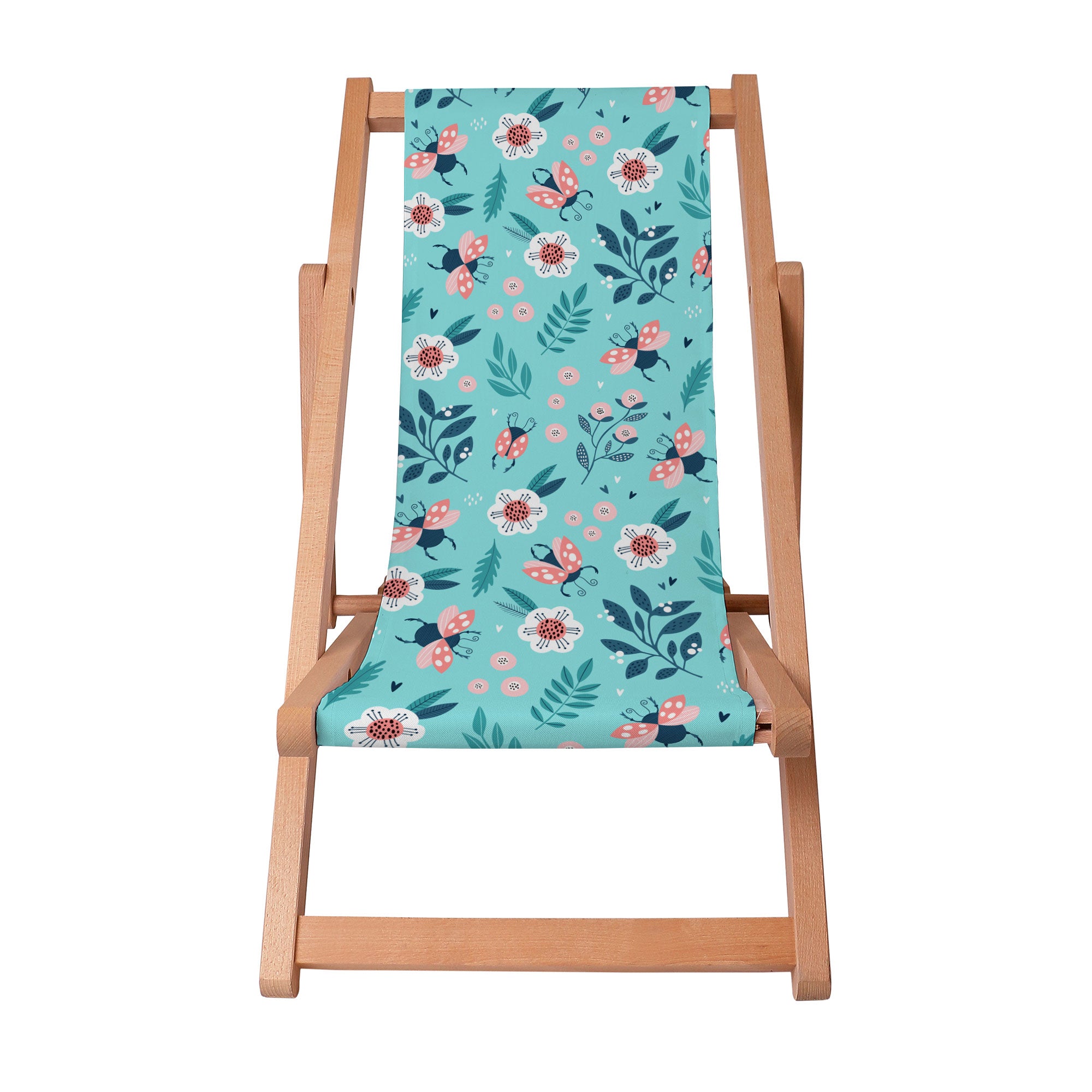 Wooden Deck Chair Ladybugs and Flowers-S