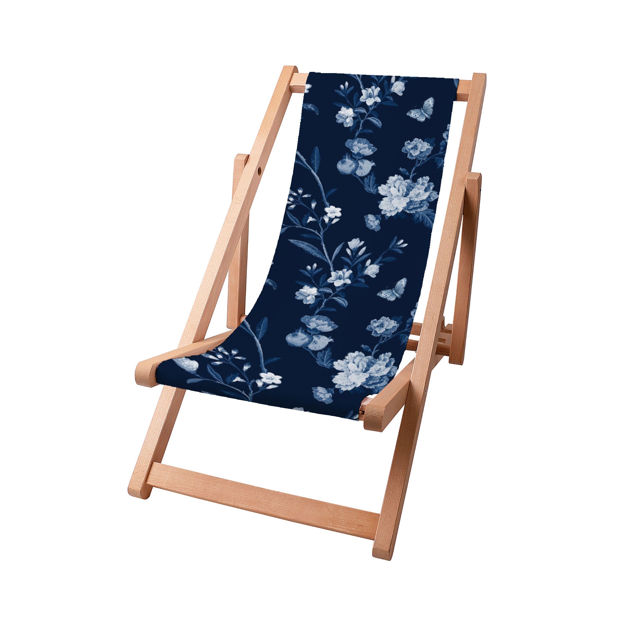 Wooden Deck Chair Blue Botanical