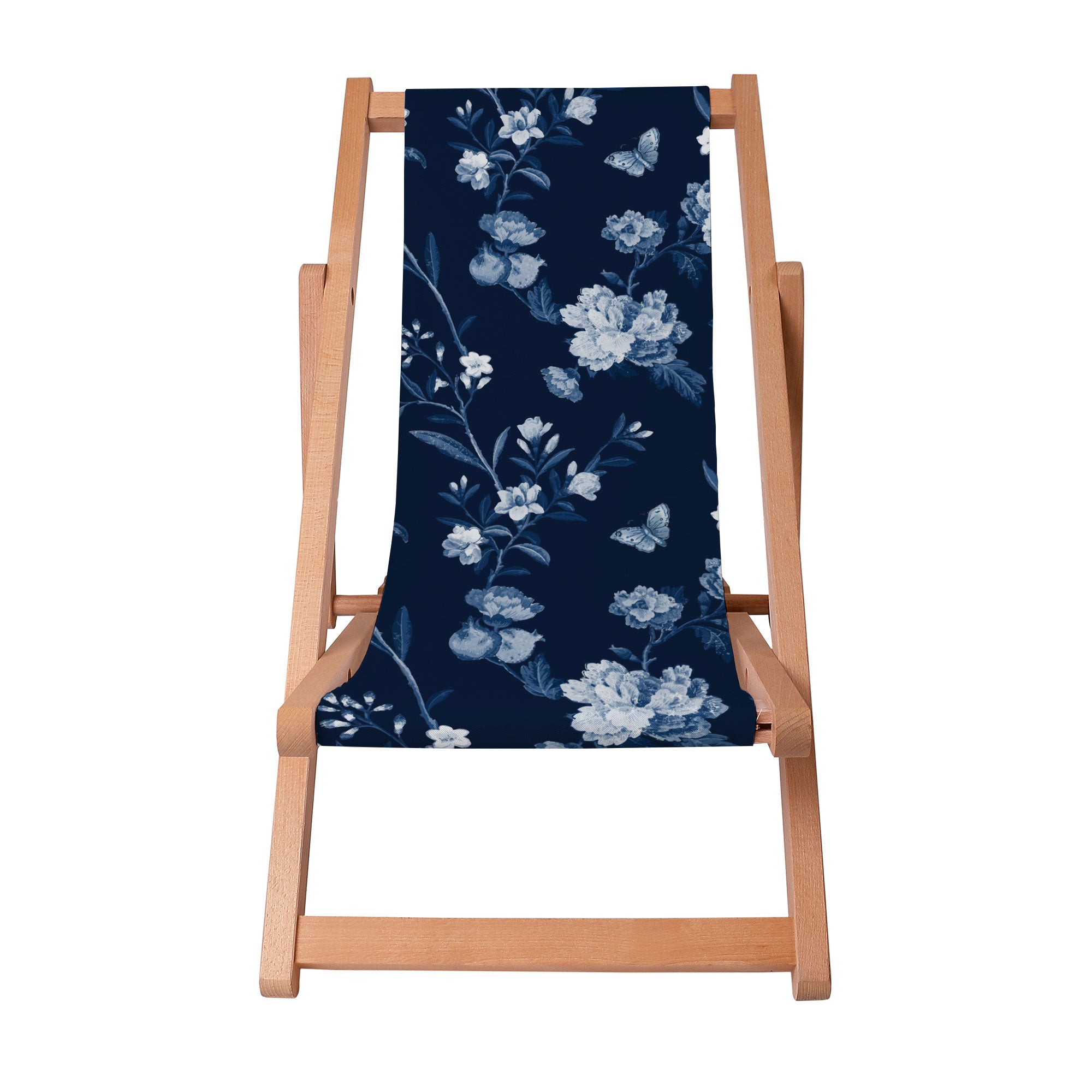 Wooden Deck Chair Blue Botanical