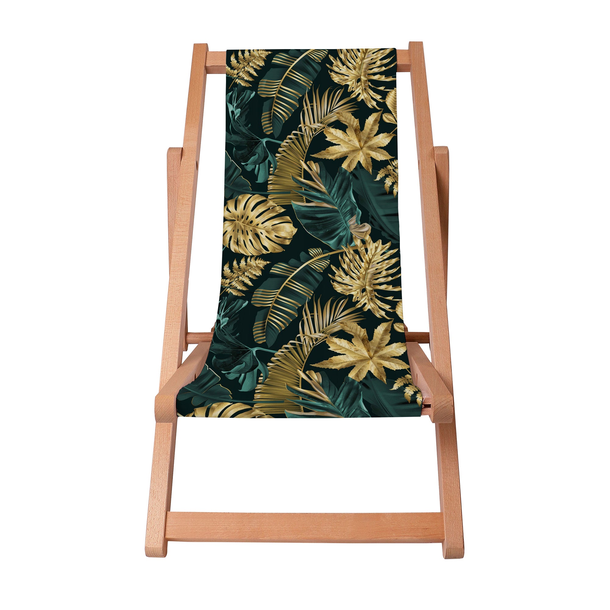 Holzliegestuhl Monstera Gold Grün