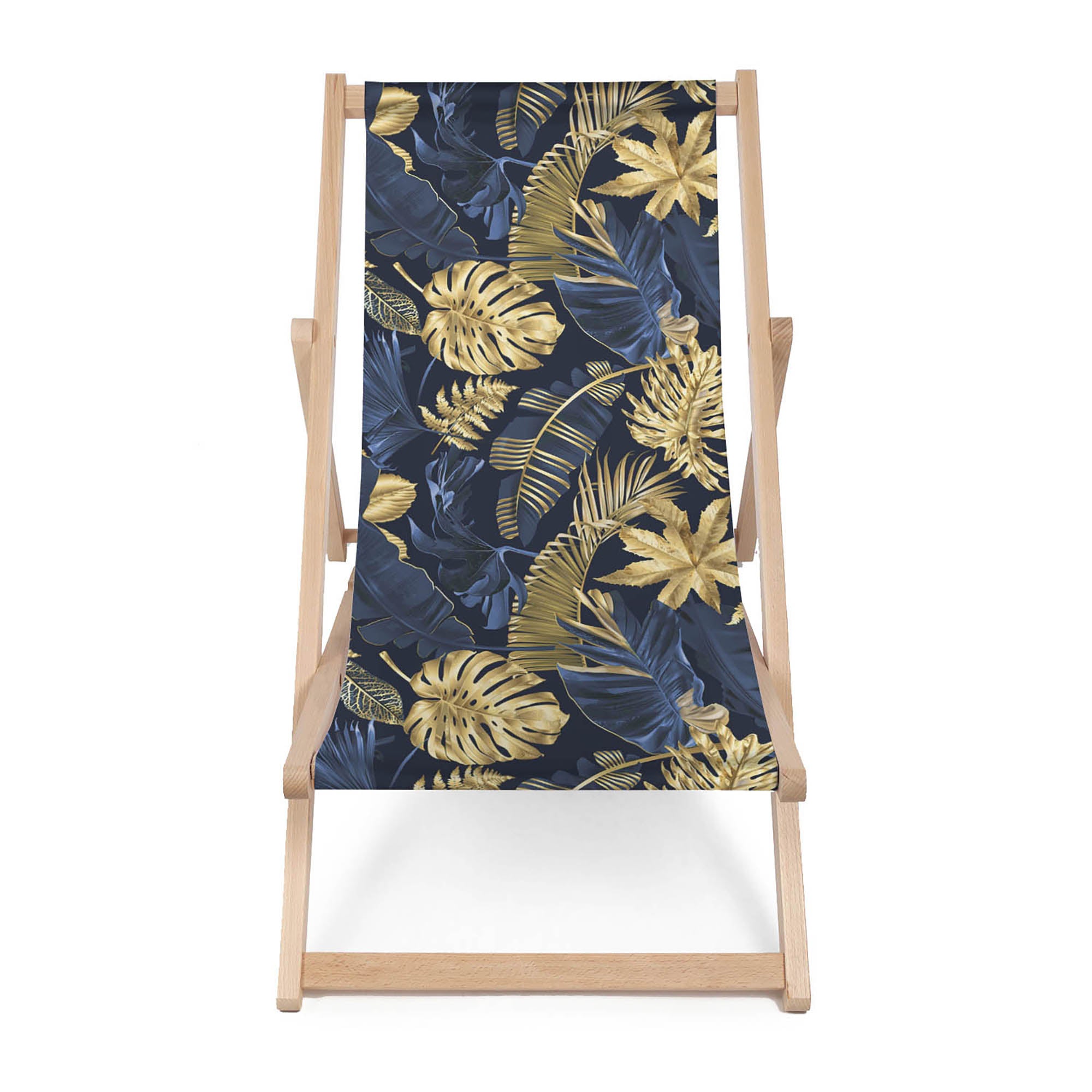 Leżak drewniany Monstera Gold Navy Blue-M