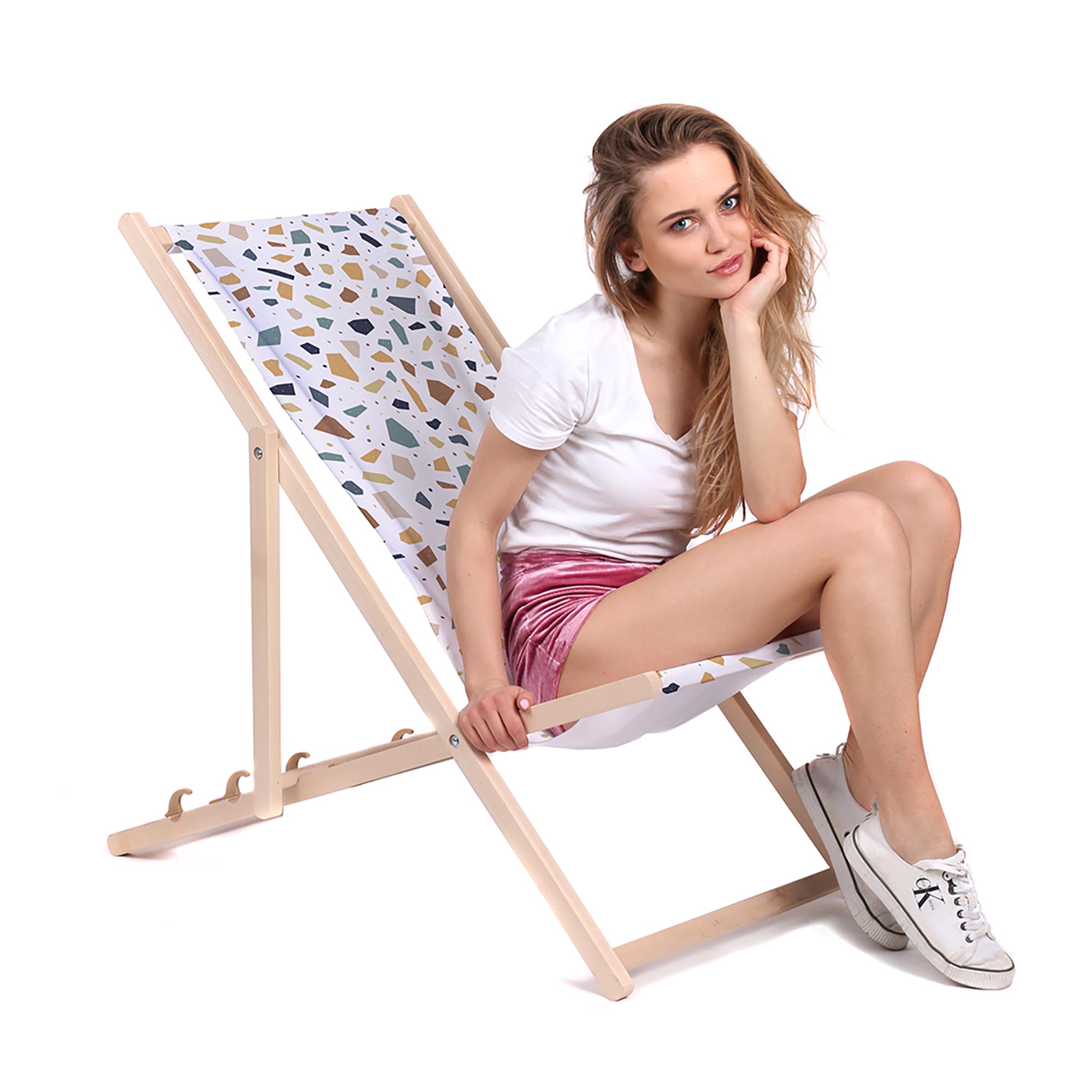 Leżak drewniany Vintage Terrazzo-M