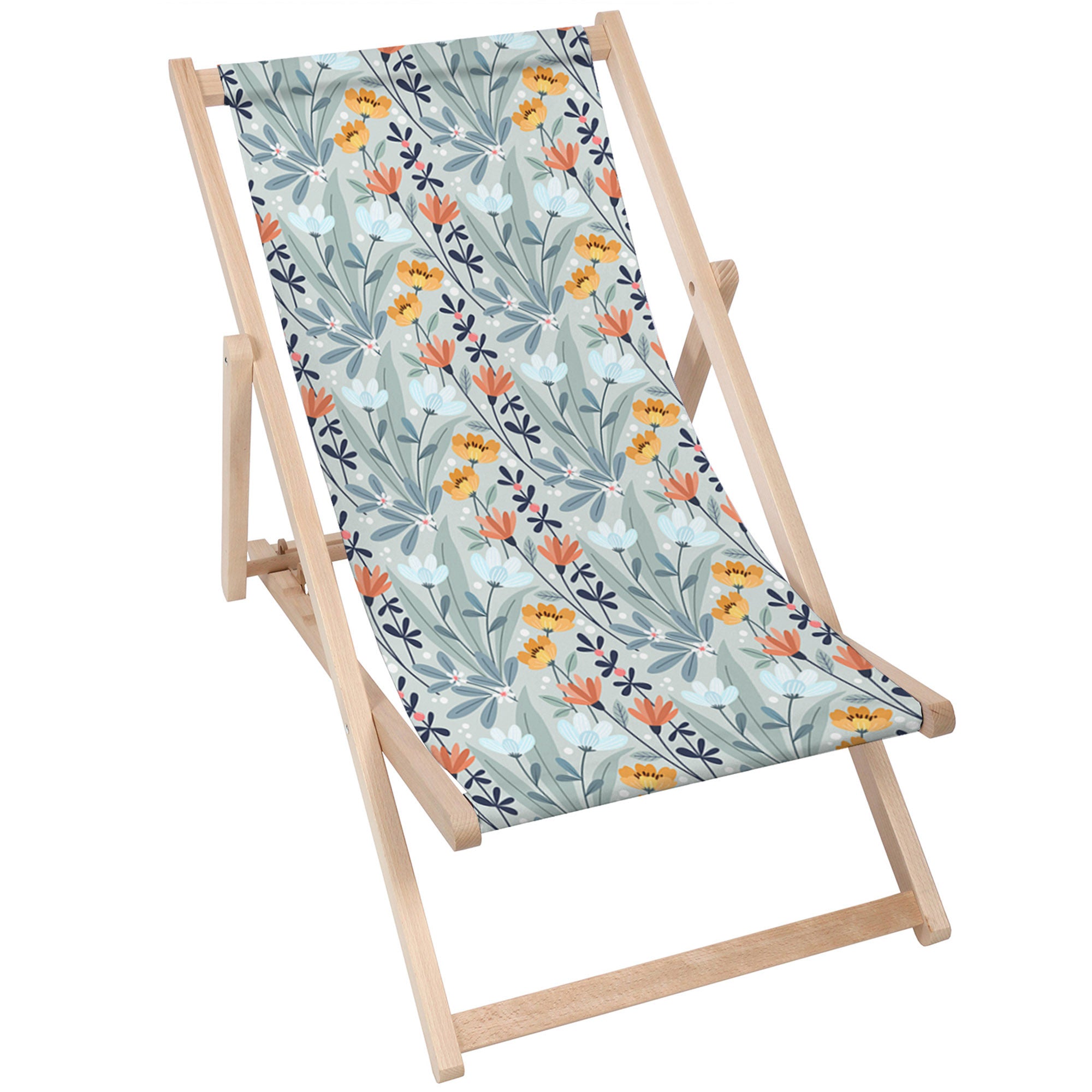 Holzliegestuhl Handgezeichnete Blumen-M