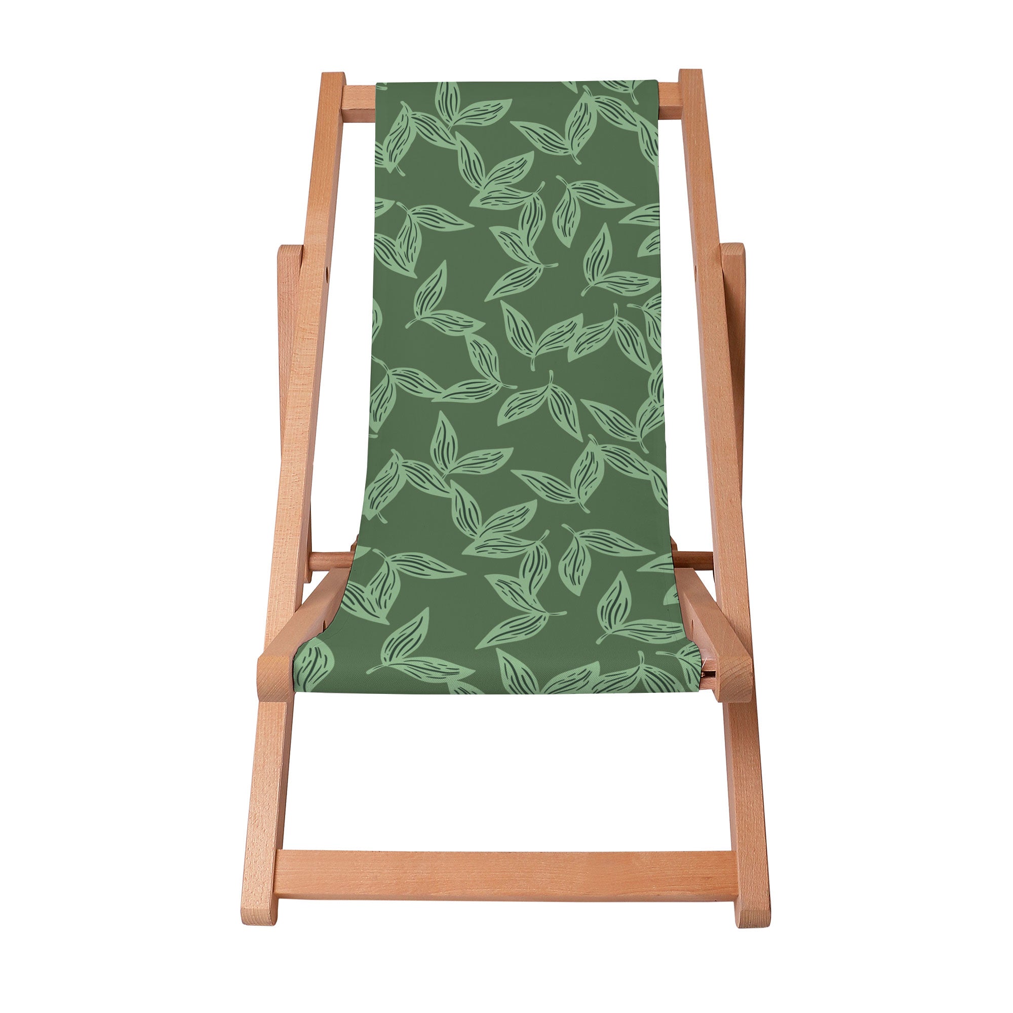 Wooden Deck Chair Herbal Leaves Pattern