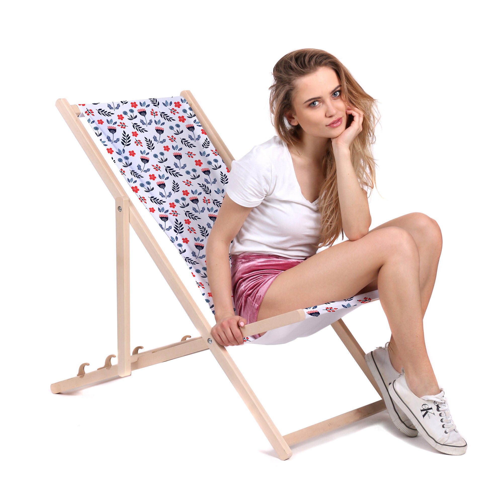 Wooden Deck Chair Scandi Flowers-M