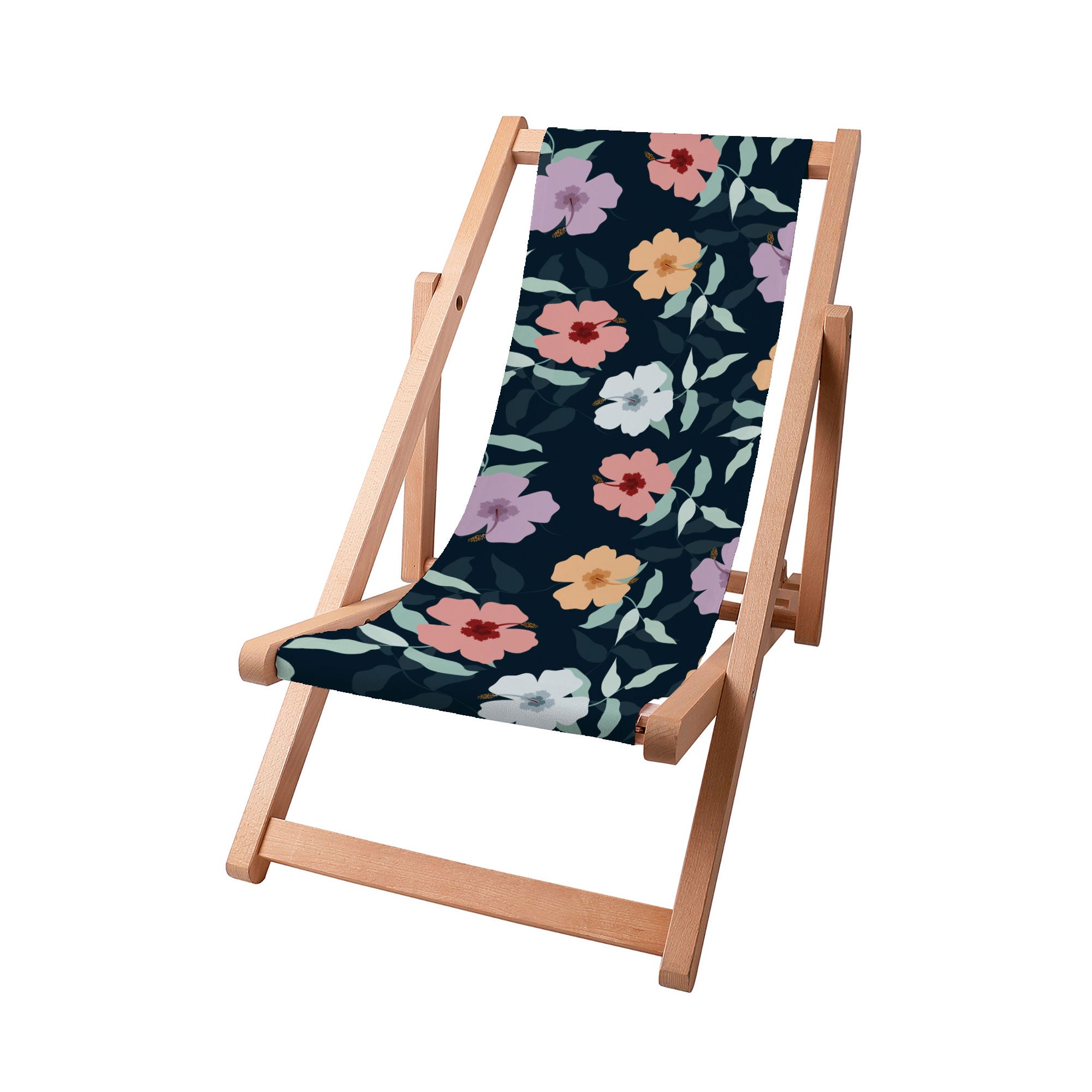 Holzliegestuhl Einfache Blumen auf Marine