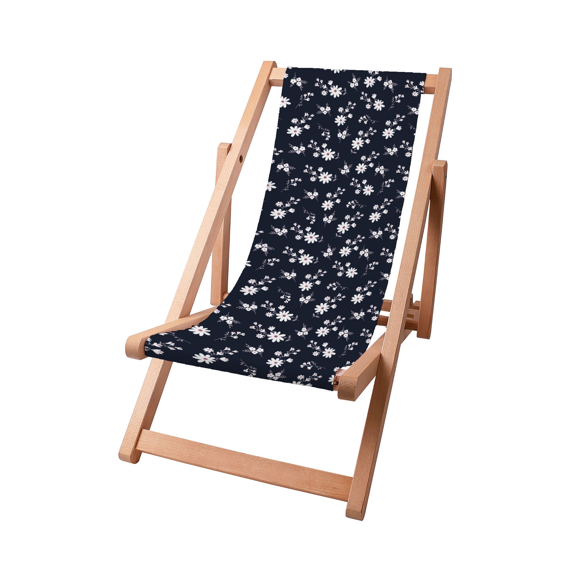 Wooden Deck Chair Small Flowers on Dark-S