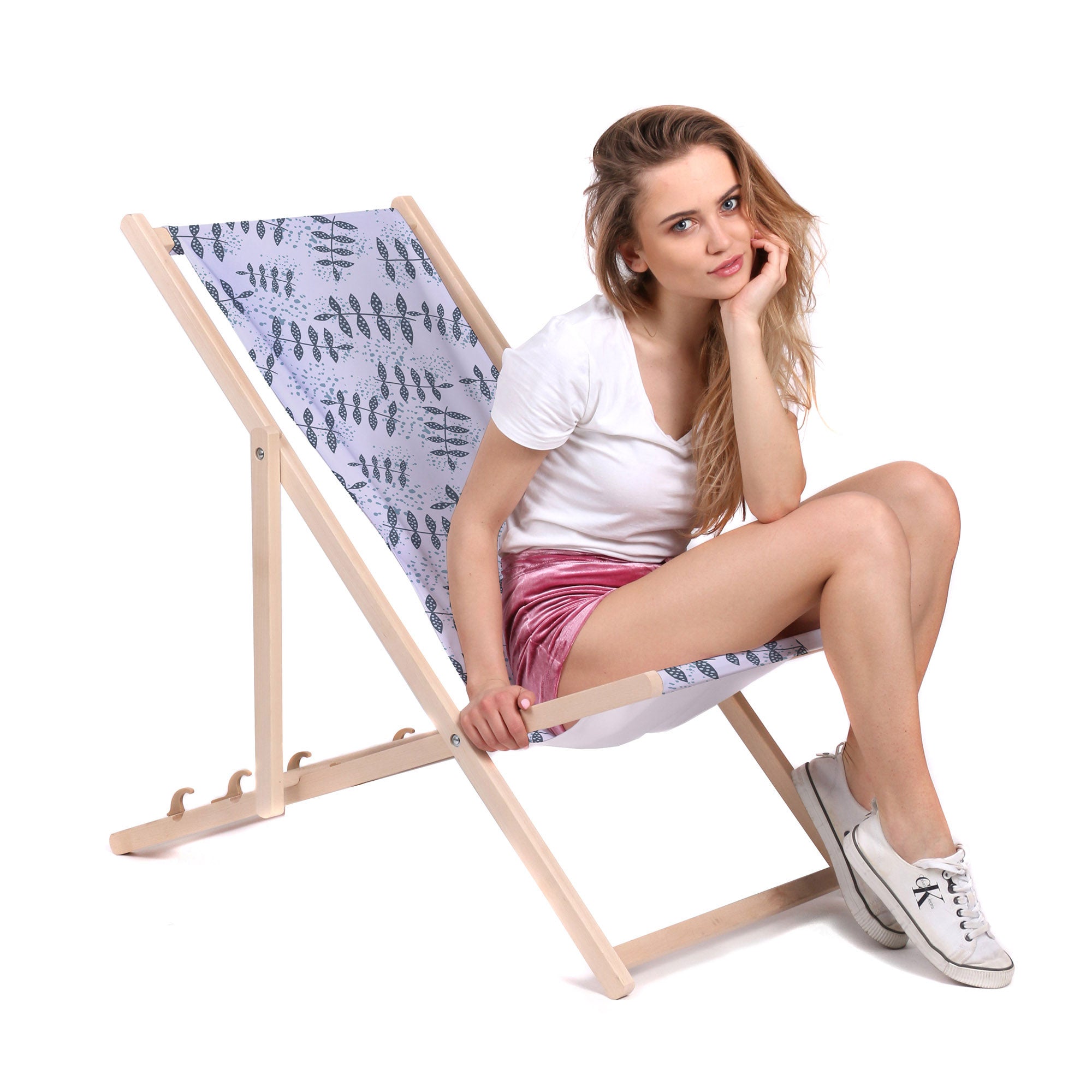 Wooden Deck Chair Splash Floral Pattern-M