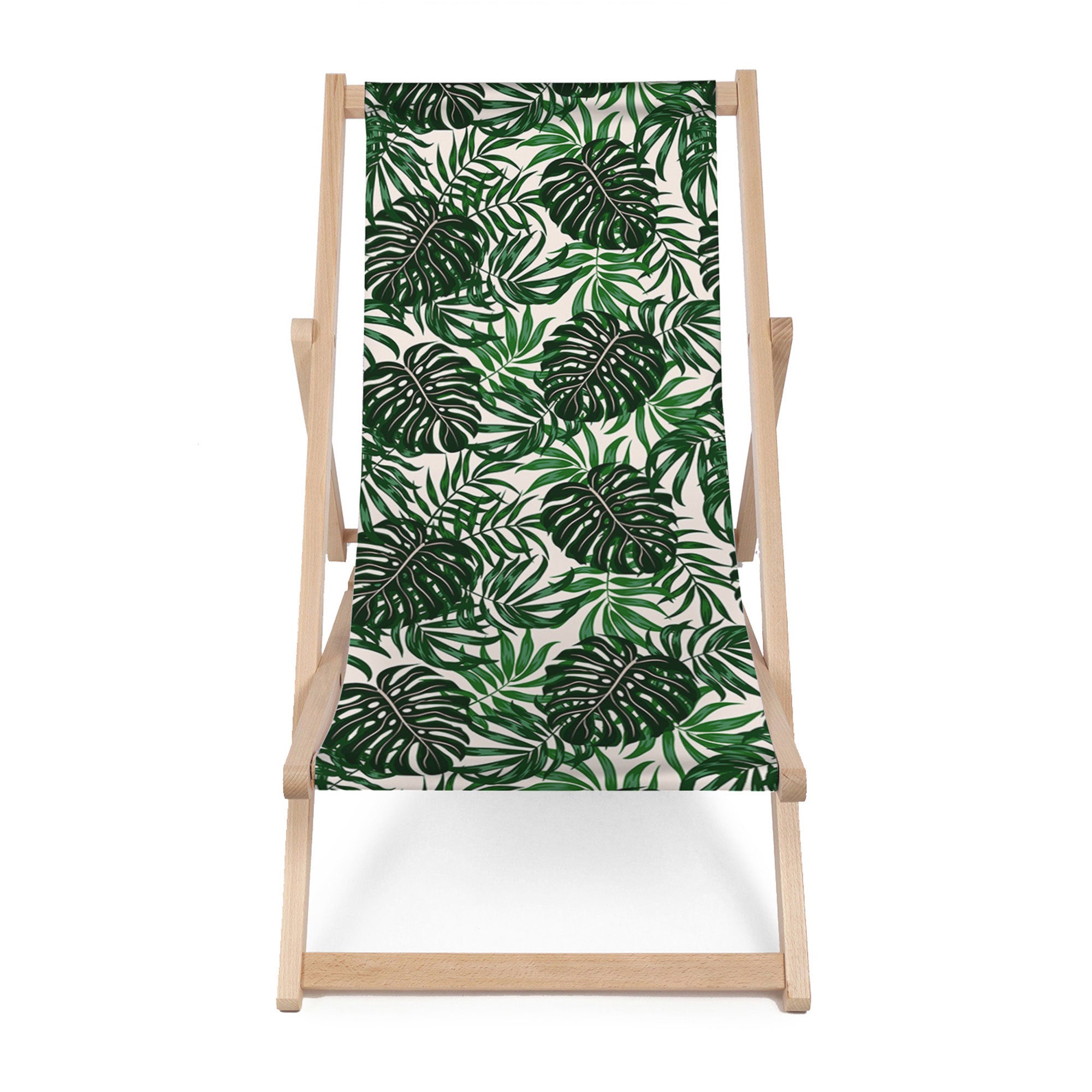 Wooden Deck Chair Tropical Leaves Pattern-M