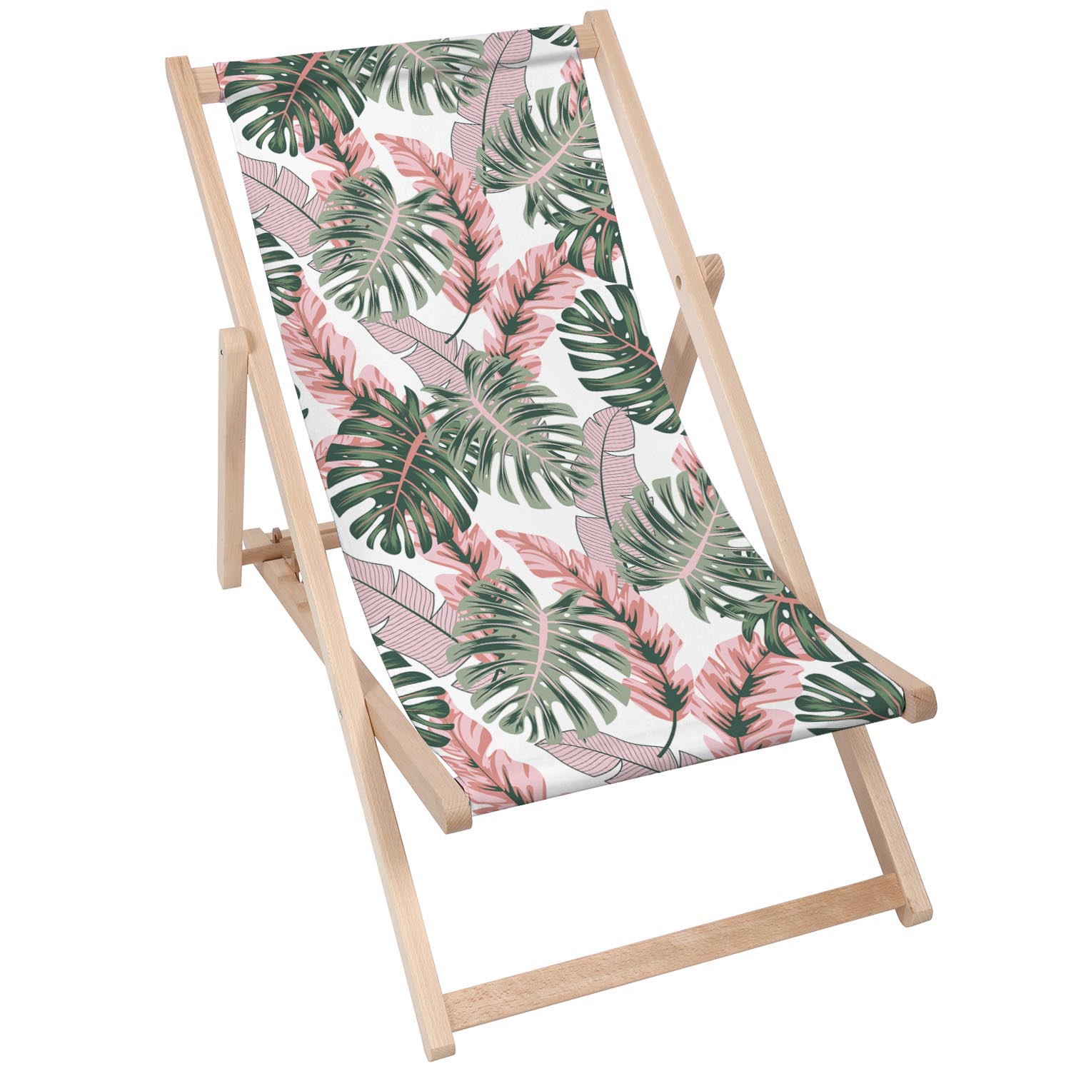 Dřevěné lehátko Tropical Pink and Green Leaves-M