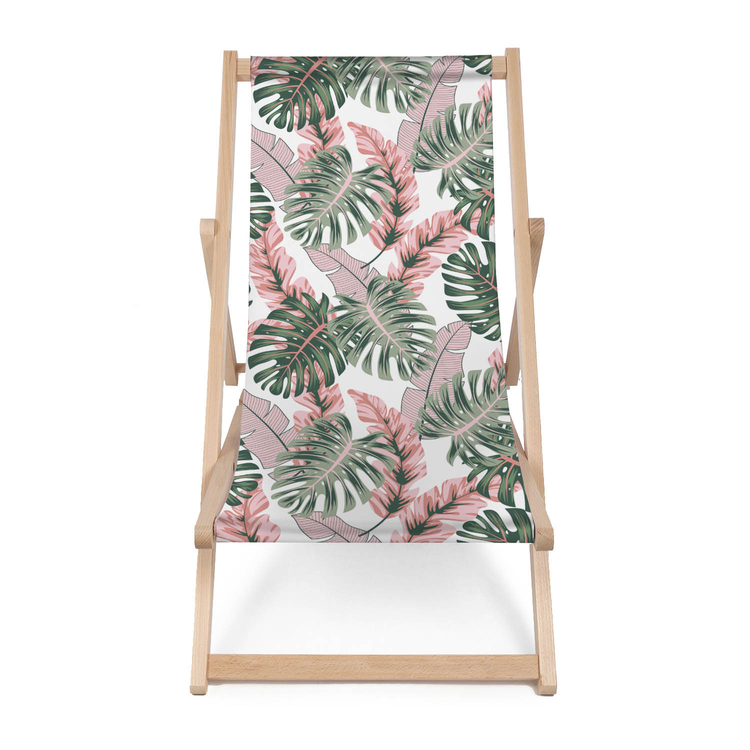 Dřevěné lehátko Tropical Pink and Green Leaves-M