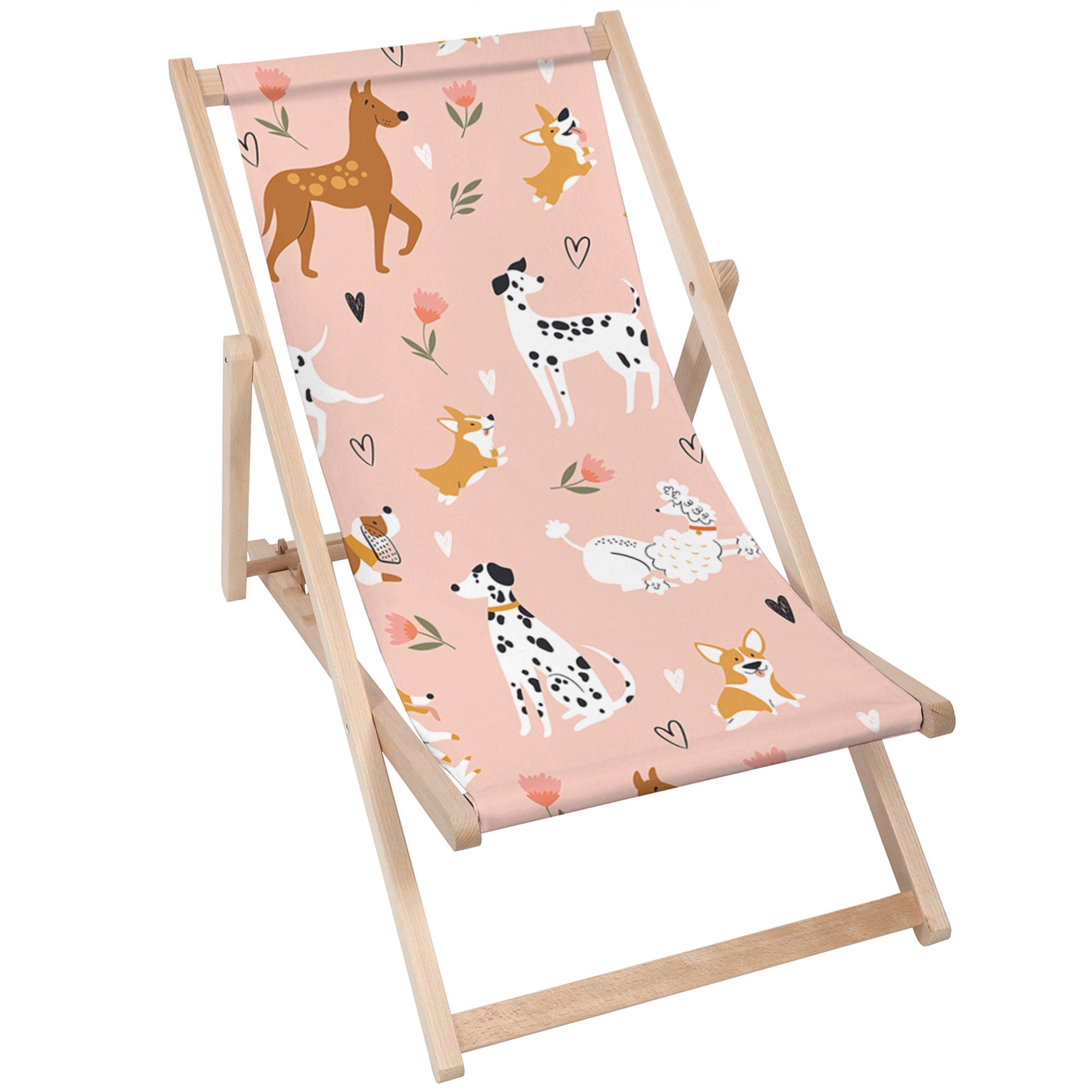 Holzliegestuhl Rosa Cartoon Hunde-M