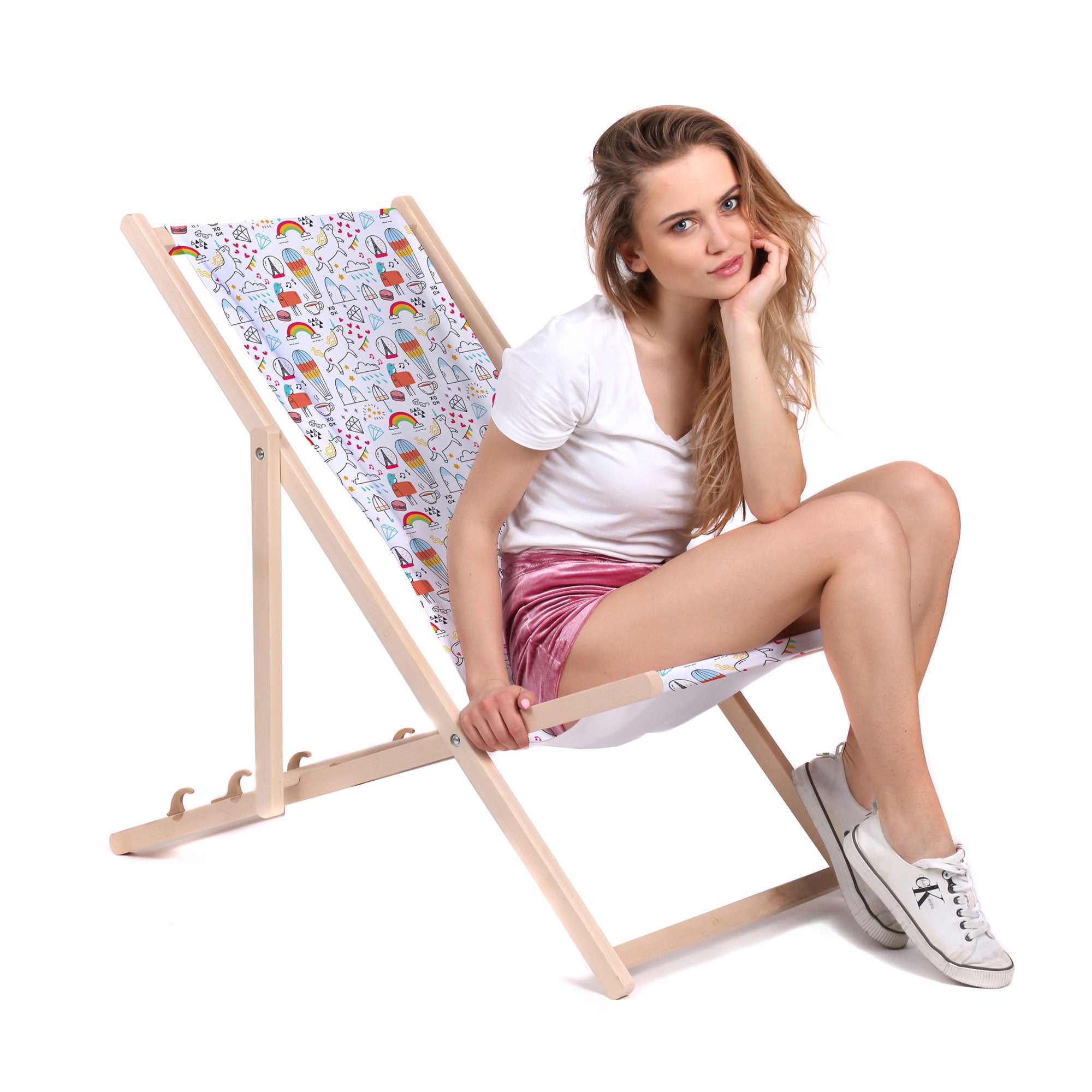 Leżak drewniany Rainbow Unicorns-M