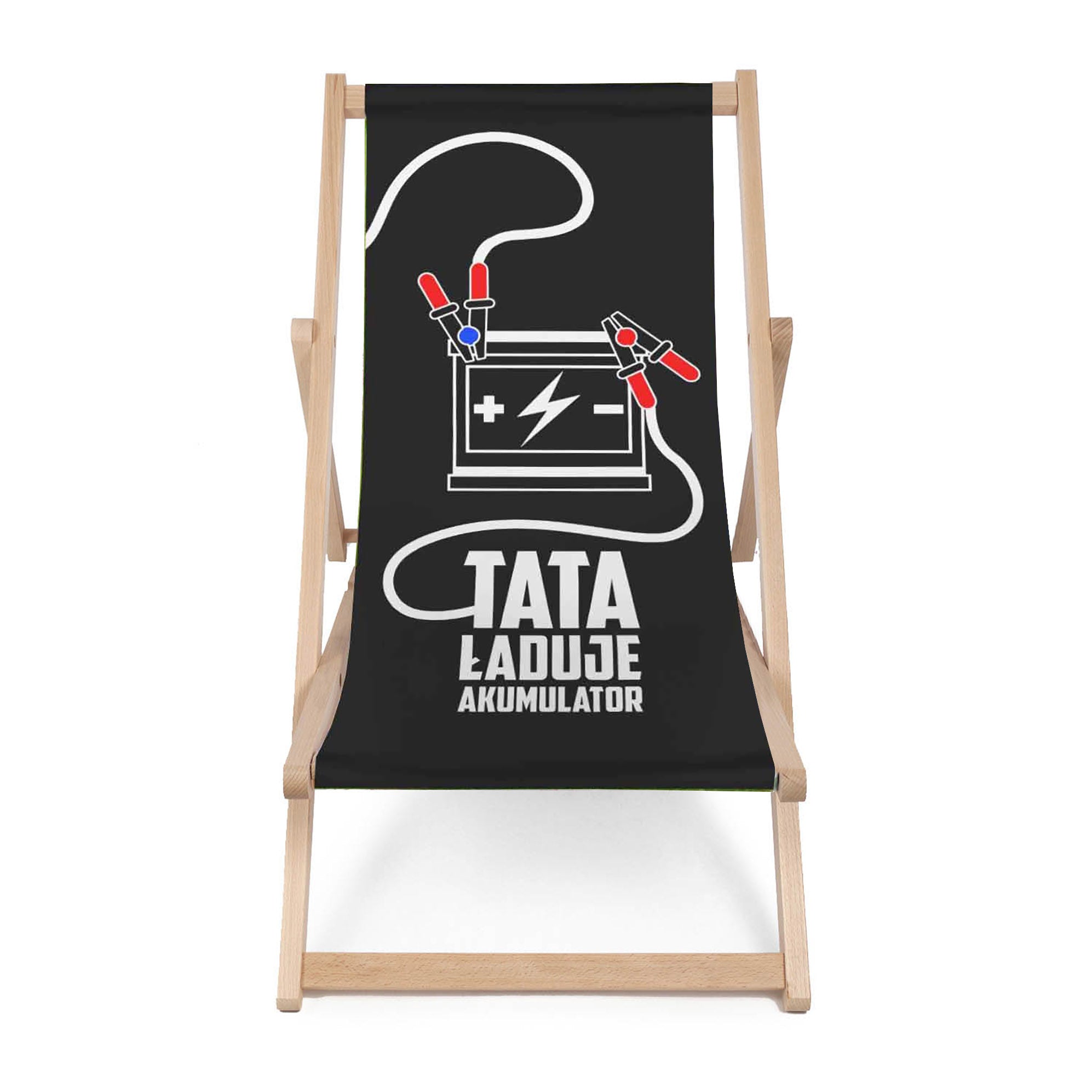 Leżak drewniany Tata ładuje akumulator