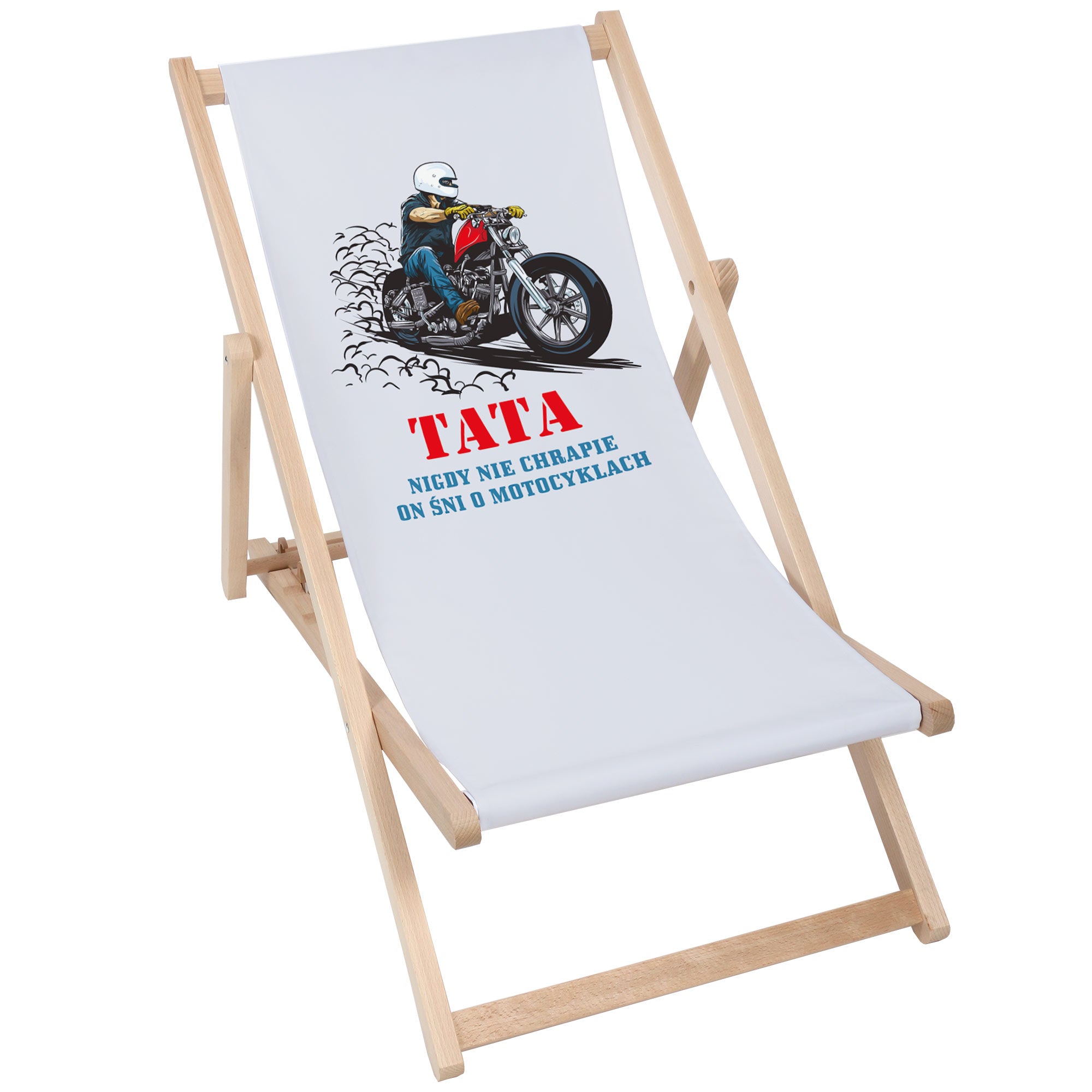 Leżak drewniany Tata śni o motocyklach