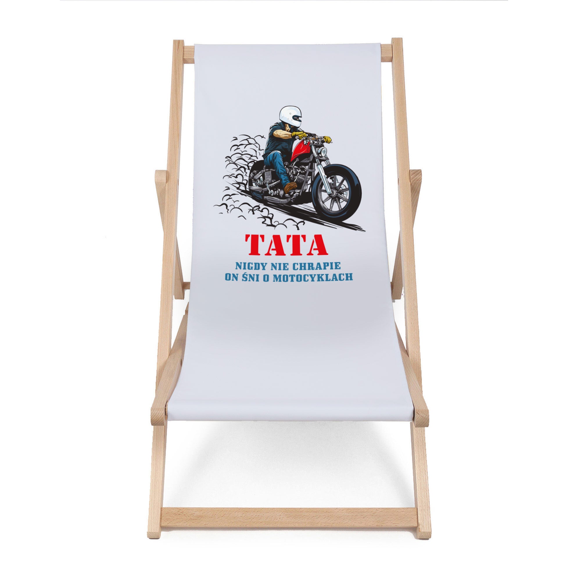 Leżak drewniany Tata śni o motocyklach