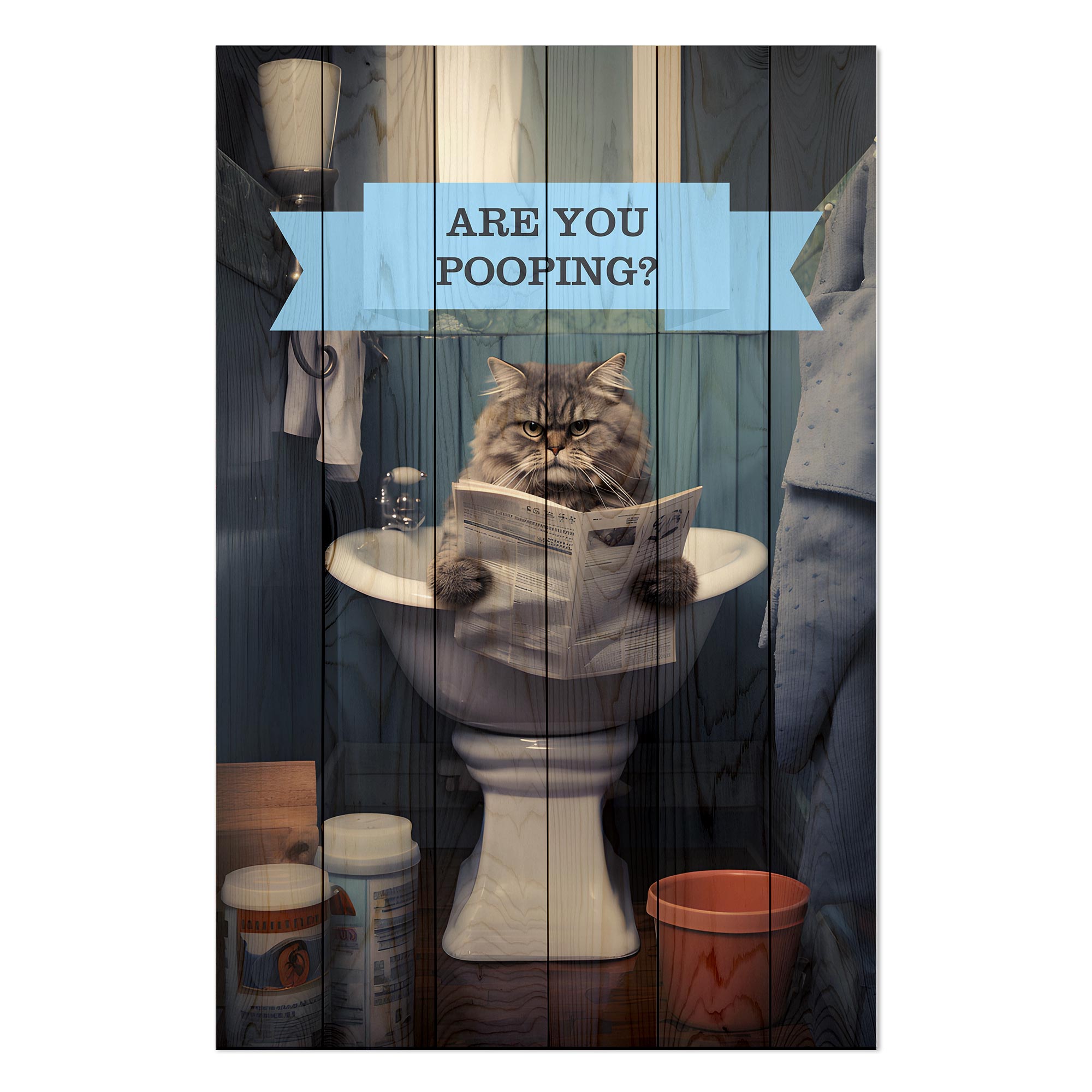 Obraz Wood Čo robíš na záchode?-50x70 cm