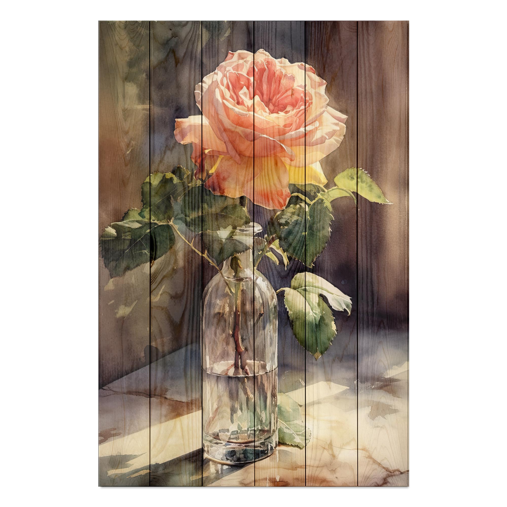 Obraz Wood Watercolor vintage rose-70x90 cm