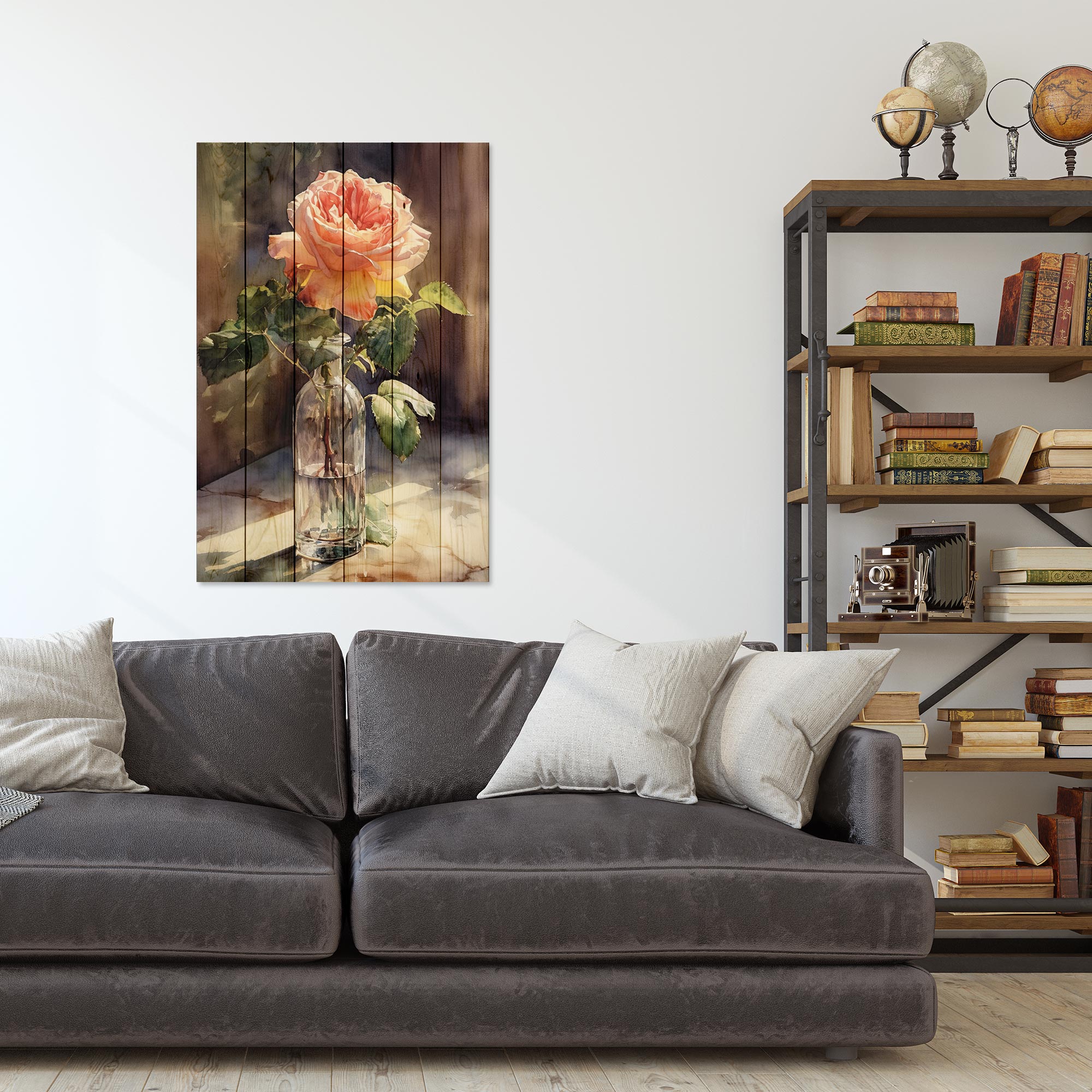 Obraz Wood Watercolor vintage rose-50x70 cm