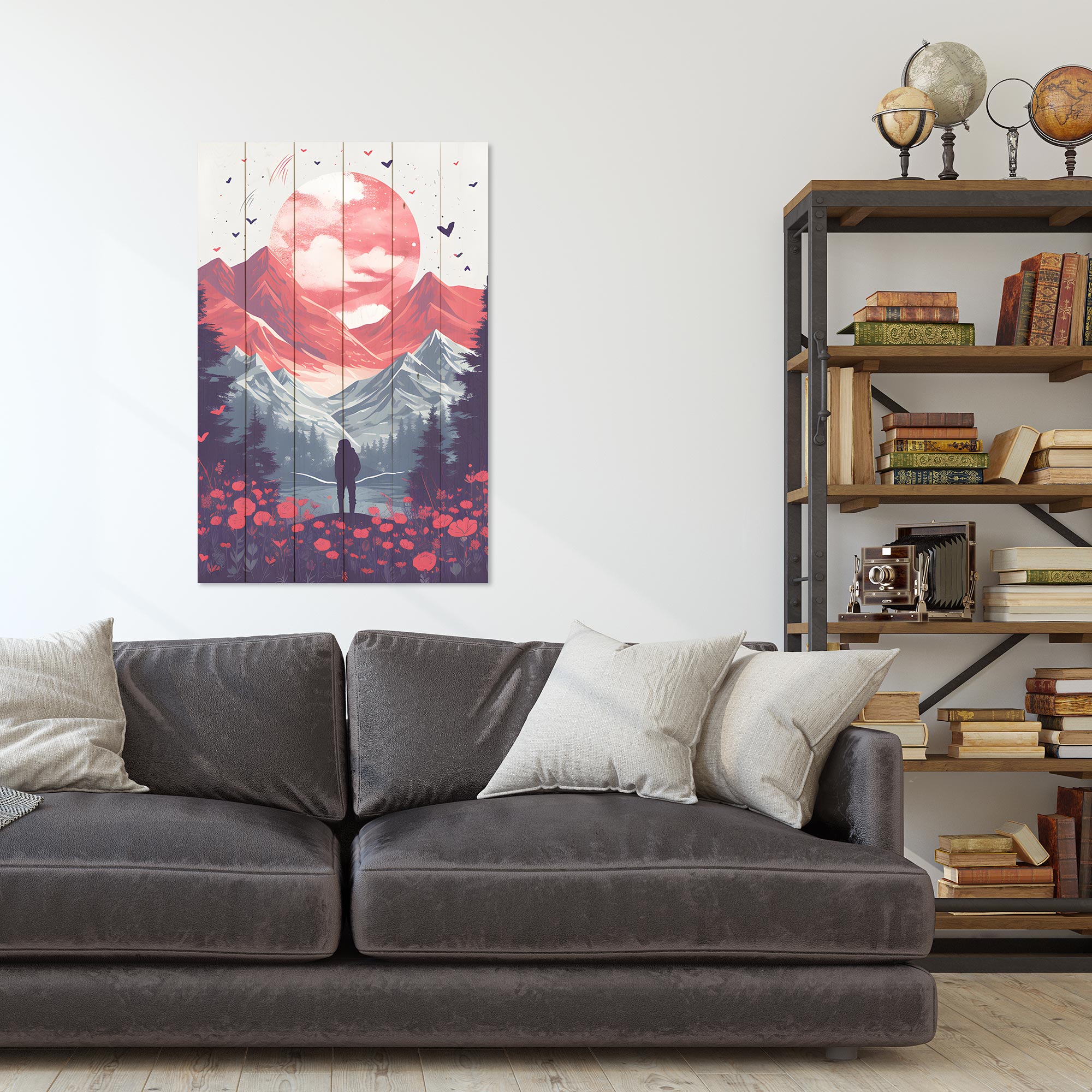 Obraz Wood Pink Moon over Mountains